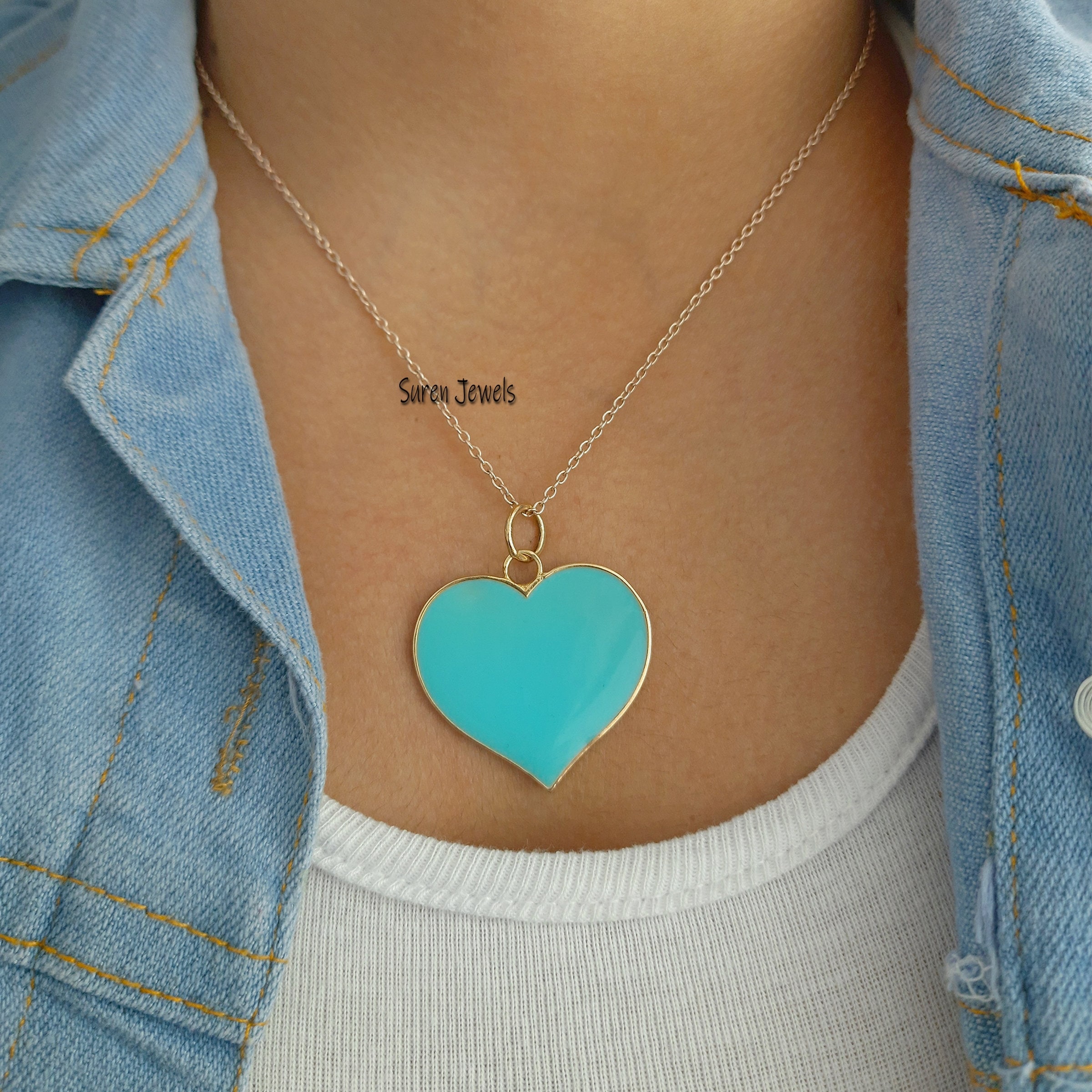 925 Silver Blue Enamel Heart Pendant - Christmas Jewelry - View 5 - Suren Jewels | SKU: SJP506-SLYGELP-N41-18I