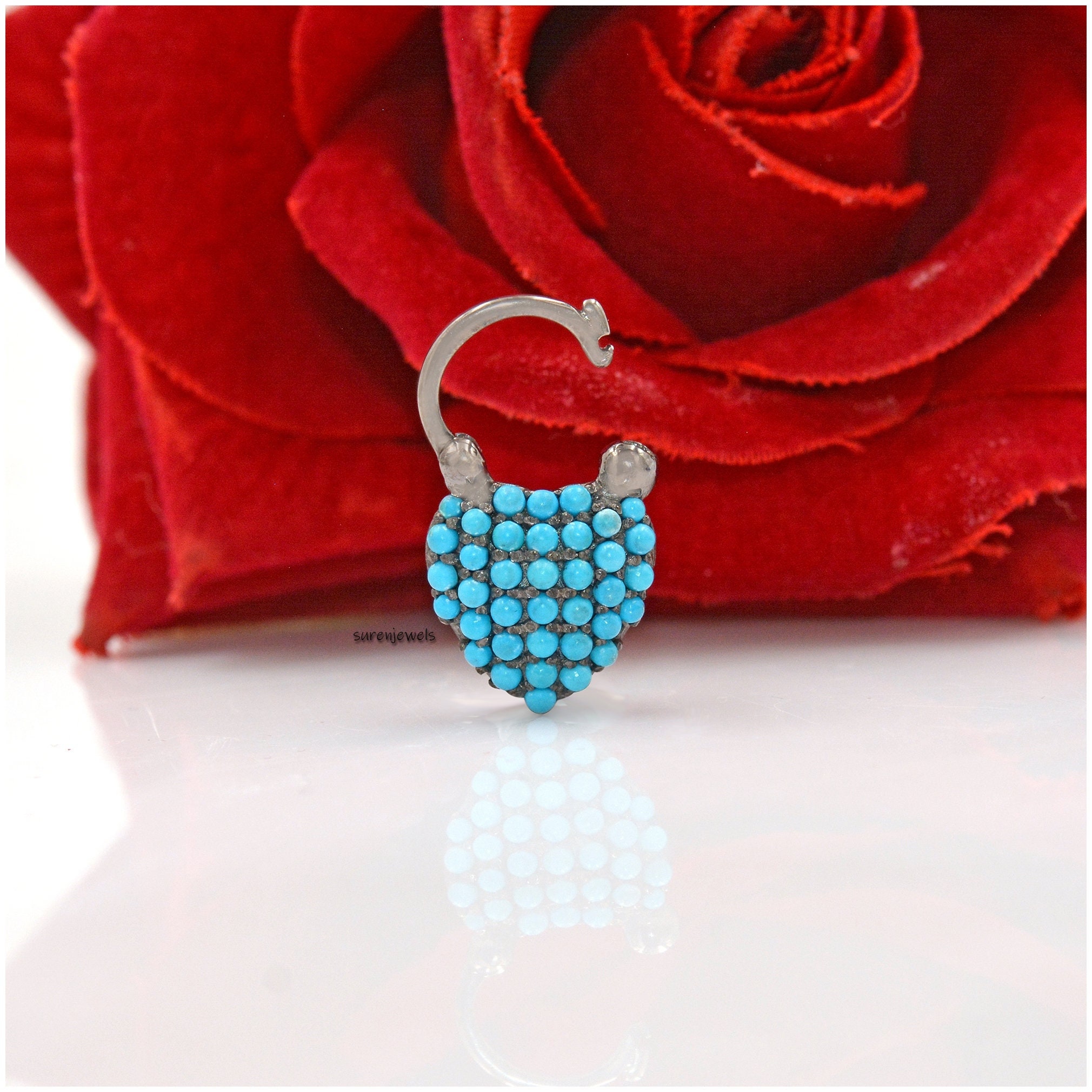 925 Silver Turquoise Heart Padlock: Gemstone Connector Pendant - Suren Jewels | SKU: SJP1345-SLYGTQ-25M