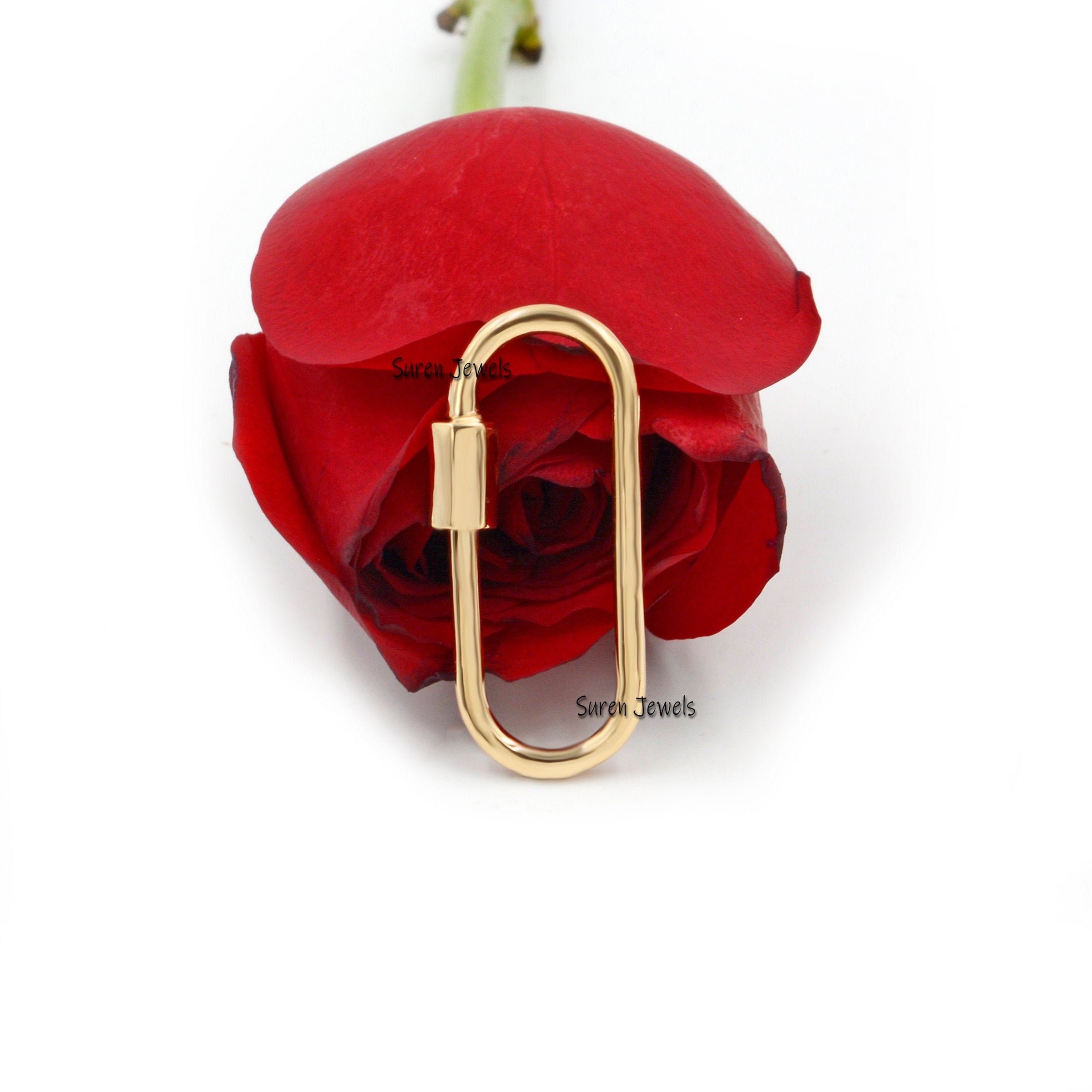 9K Gold Carabiner Lock, Plain Carabine, 30mm - View 2 - Suren Jewels | SKU: SJC130-9KYG-30M