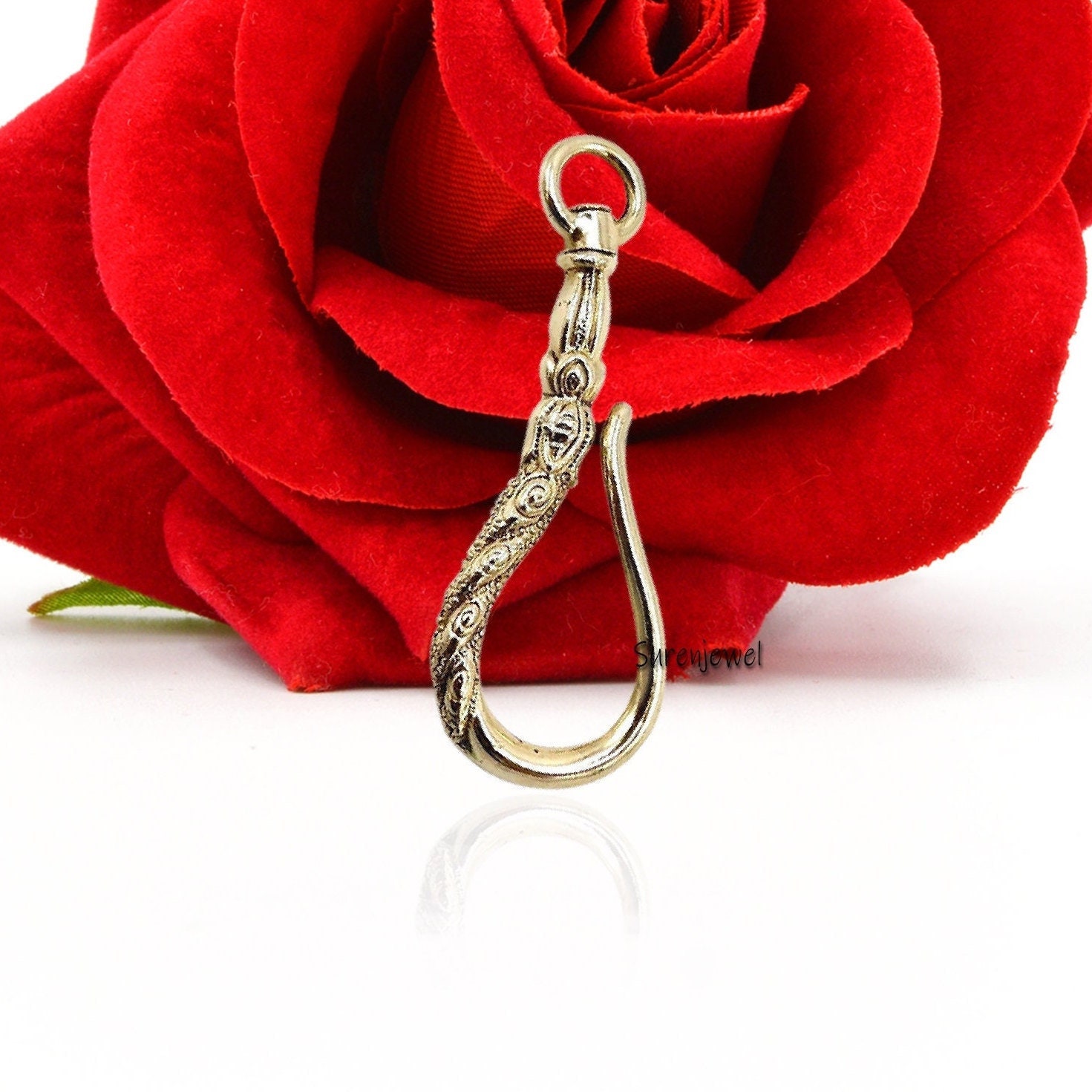 14k Gold Fish Hook Pendant Enhancer: Omega Bail Slide Clasp - View 2 - Suren Jewels | SKU: SJP1233-SLYG-25M