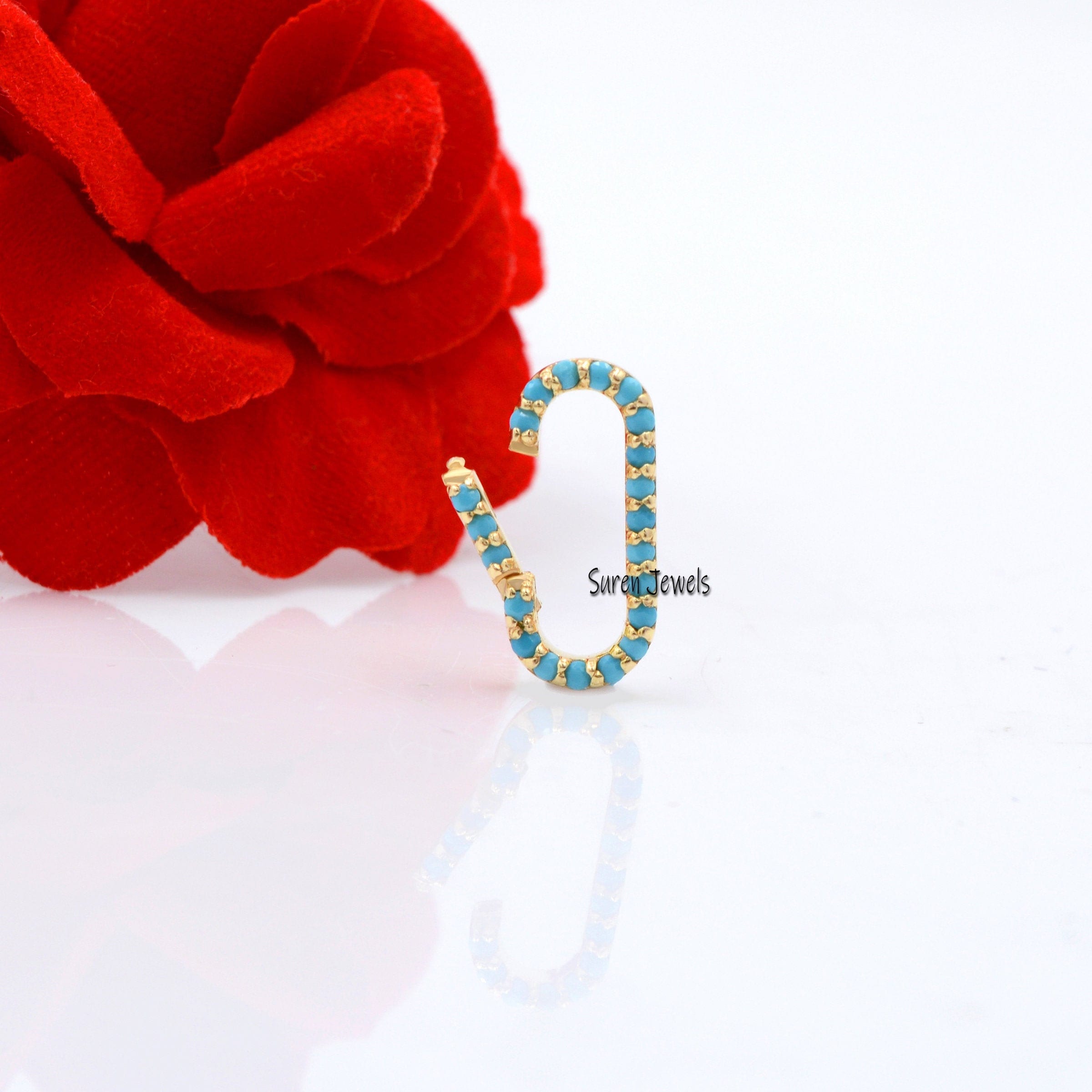 14K Gold Turquoise Charm Holder Pendant: Oval Link Lock - View 3 - Suren Jewels | SKU: SJP718