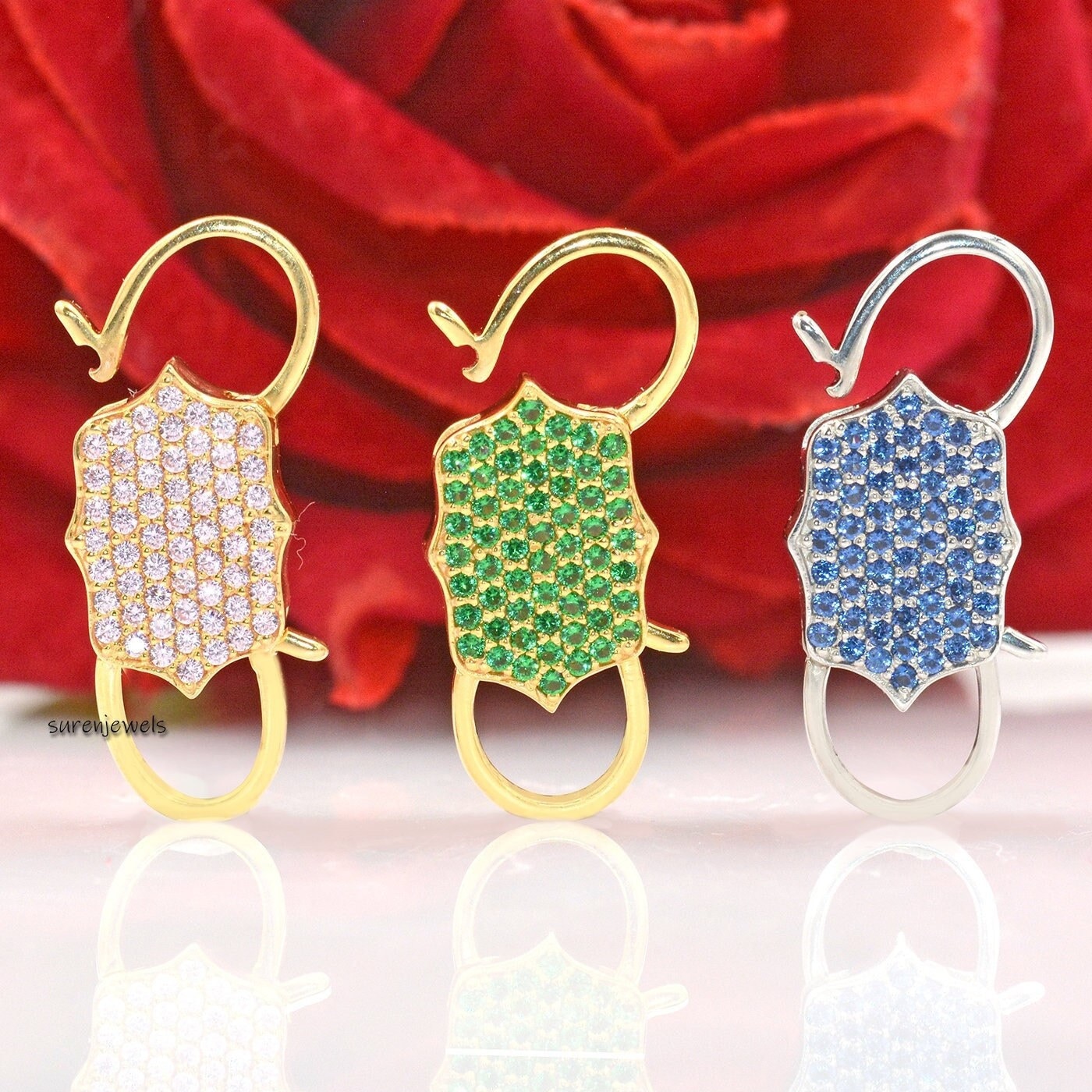 Handmade Pave Diamond Padlock: 925 Silver Yellow Gold Plated Connector - Suren Jewels | SKU: SJP33-SLYGDI-N47-18I