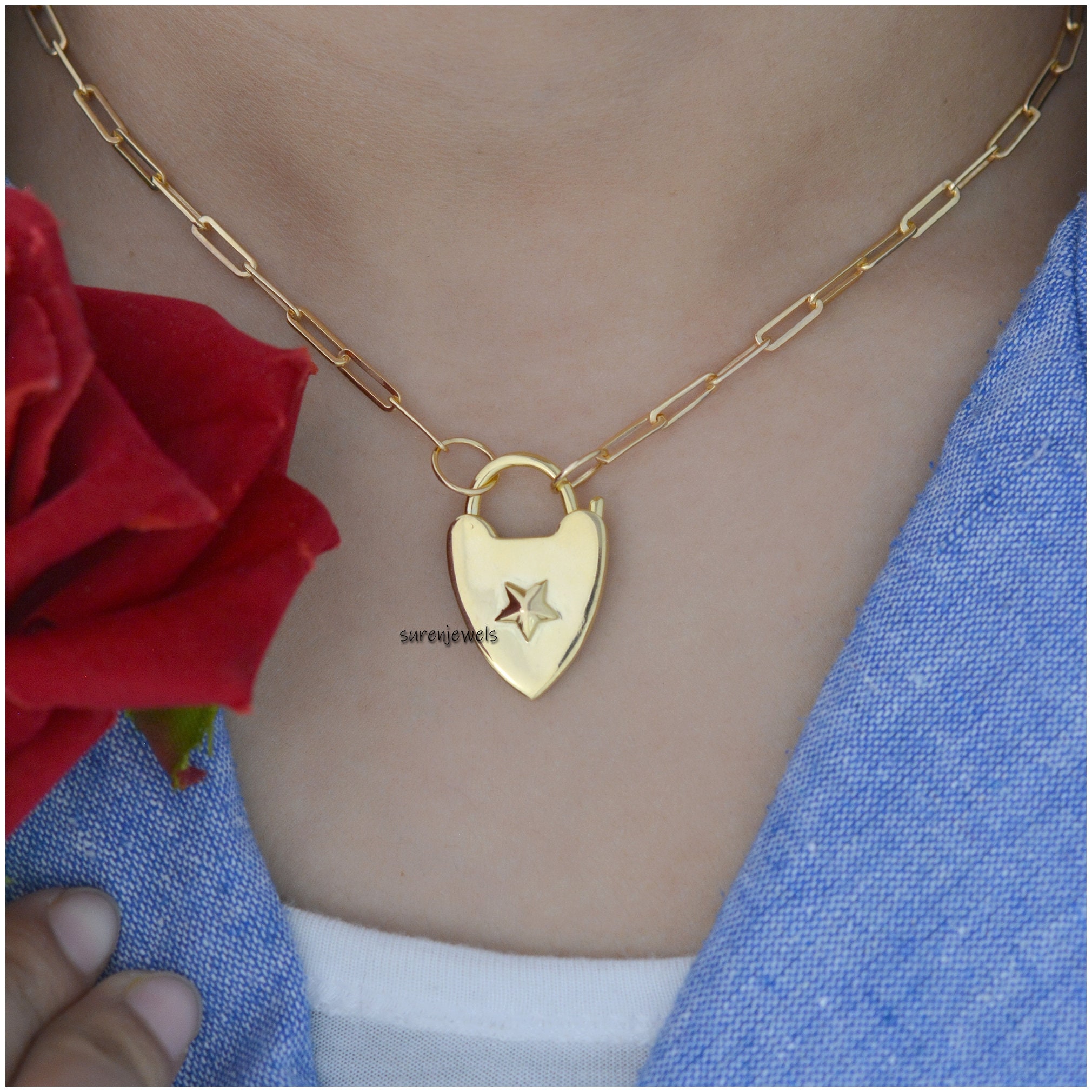 925 Sterling Silver Heart Padlock Pendant: Dainty Designer Jewelry - View 3 - Suren Jewels | SKU: SJP47-SLYG-N47-18I-925