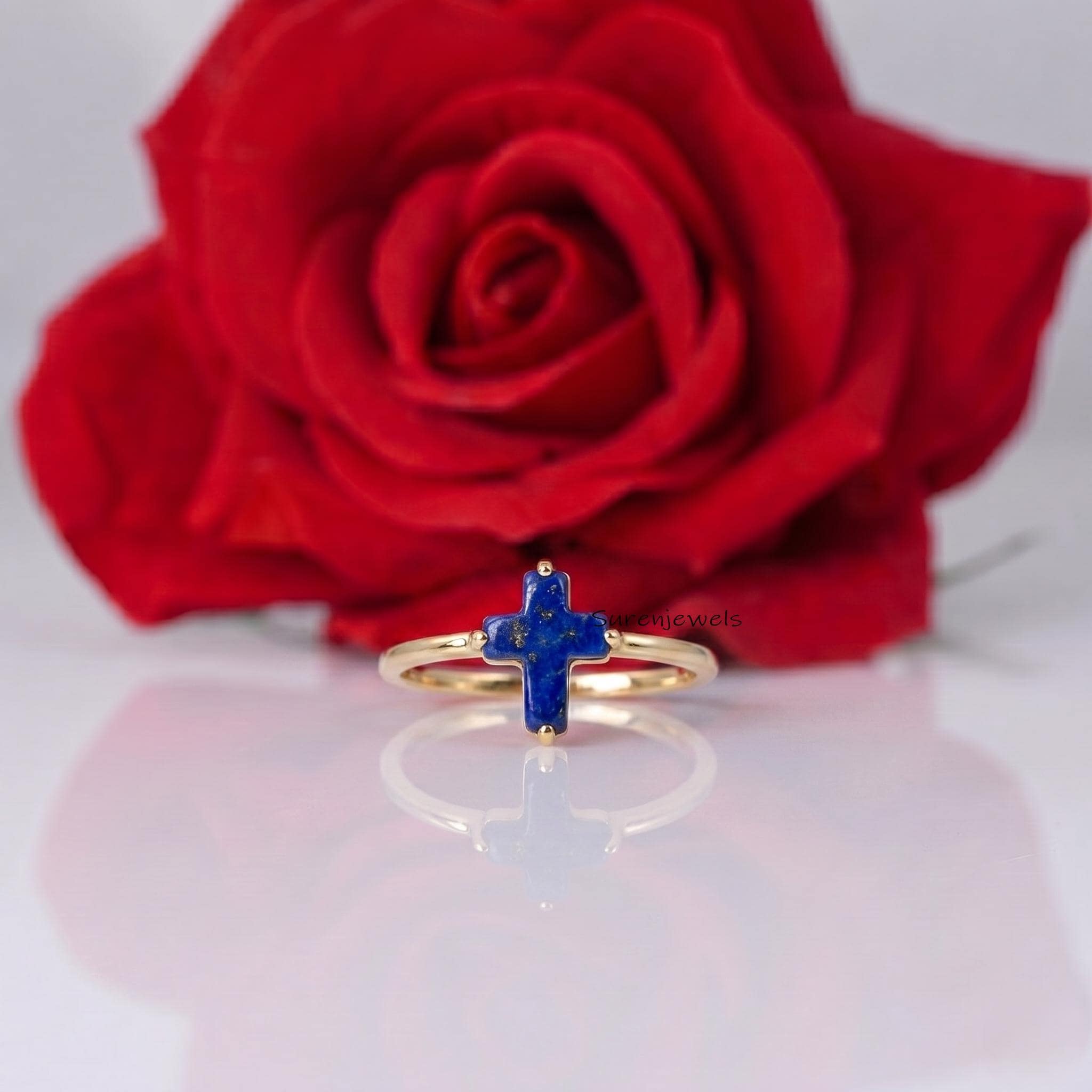 14k Gold Gemstone Cross Ring, Handcrafted Cross Ring, Dainty Gold Cross Ring, Gold Christian Ring, Sideways Cross, Religious