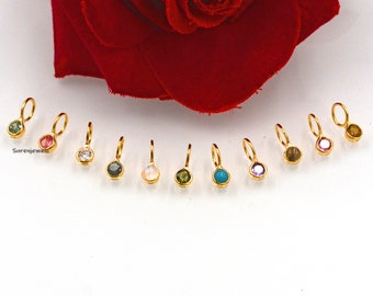 14k Gold Plated Birthstone Pendant: Mini Gemstone Drop Charm