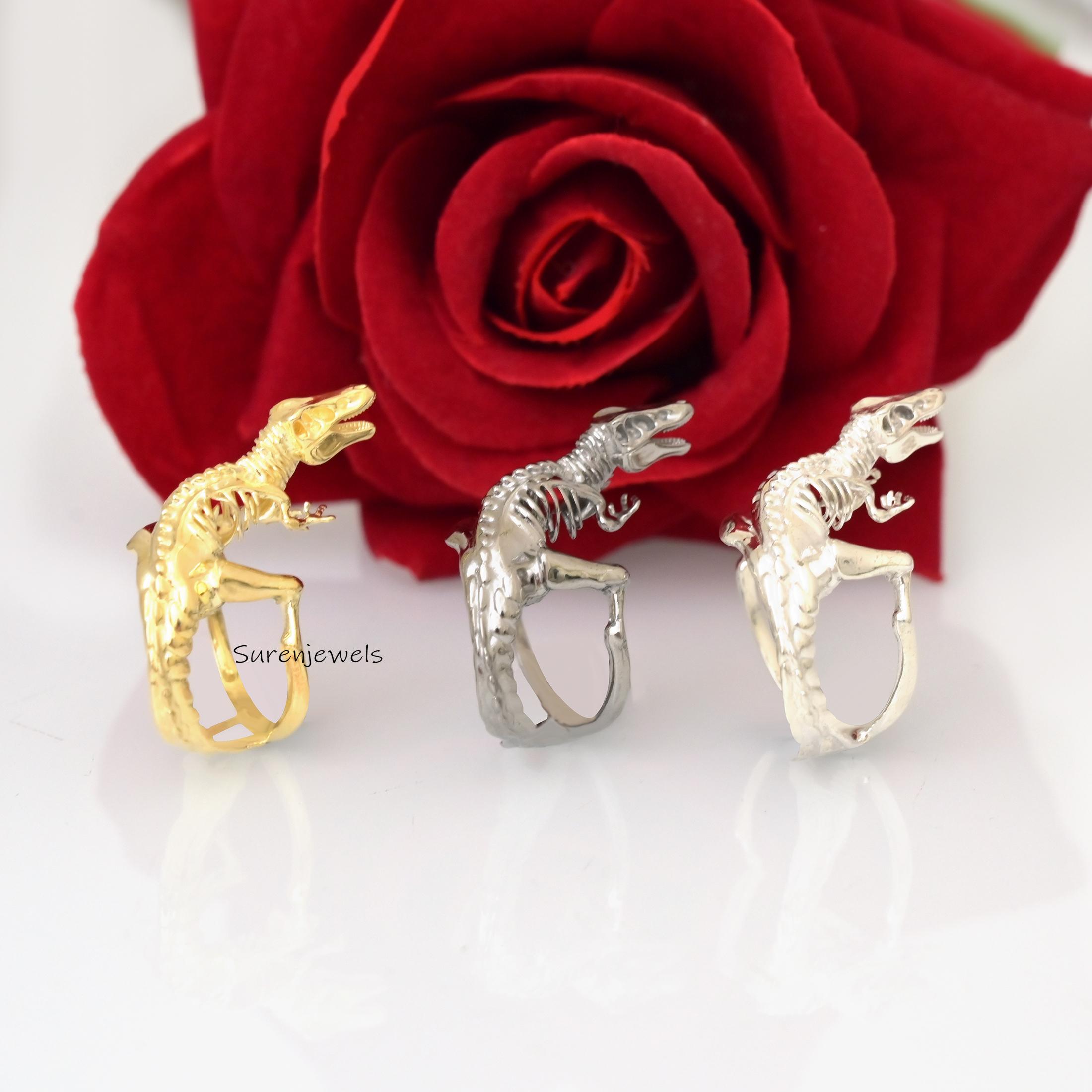 Sterling Silver T-Rex Ring, T Rex Ring Dinosaur Jewelry - View 5 - Suren Jewels | SKU: SJR3419-SLYG-US-7,SJR3374-SLRH-US-8