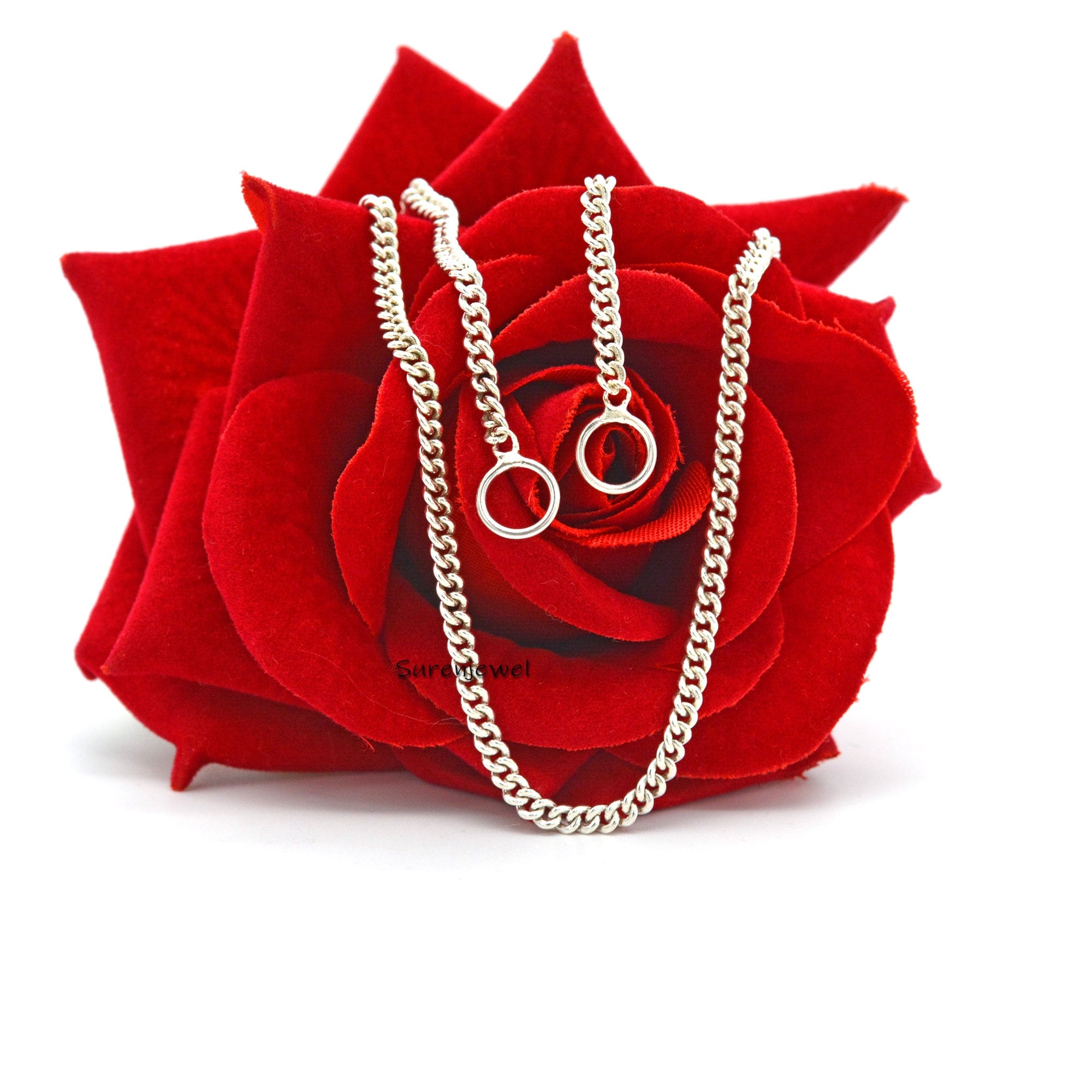 Sterling Silver 3mm Curb Chain Necklace: Carabiner Lock Jewelry - Suren Jewels | SKU: SJN234/G17-SLOX