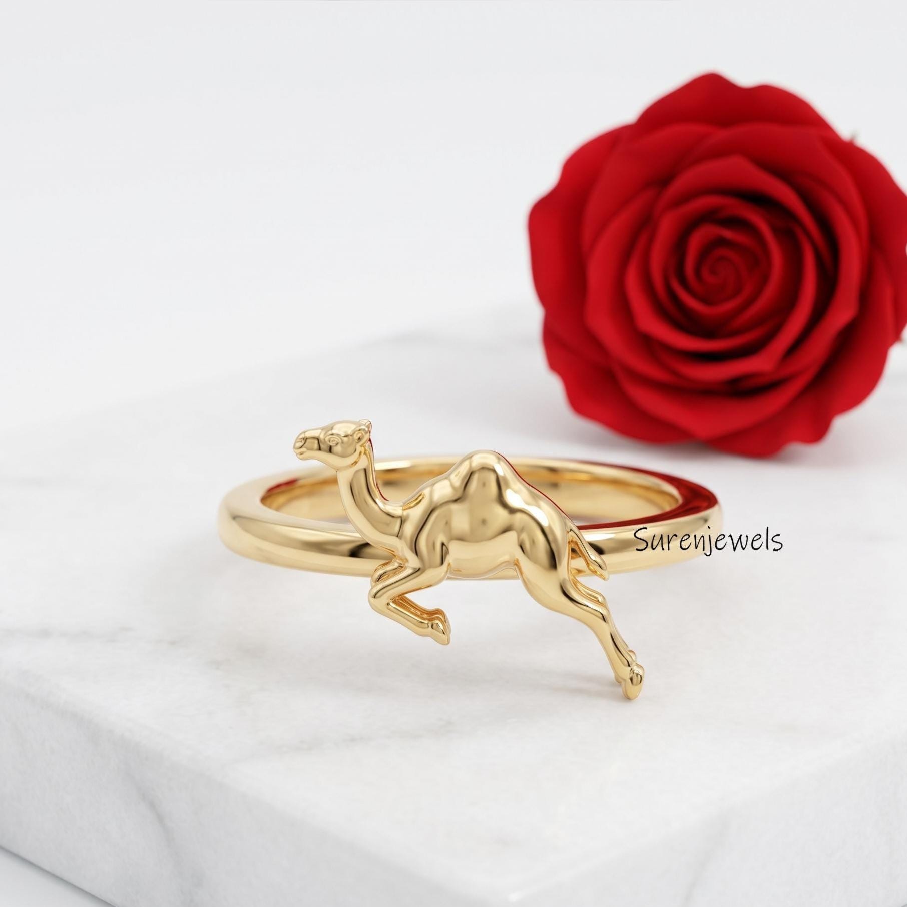 Gold Camel Ring, Dainty Animal Band, Desert Inspired Jewelry, Minimalist Camel Jewelry, Unique Gift for Her, Delicate Gold An