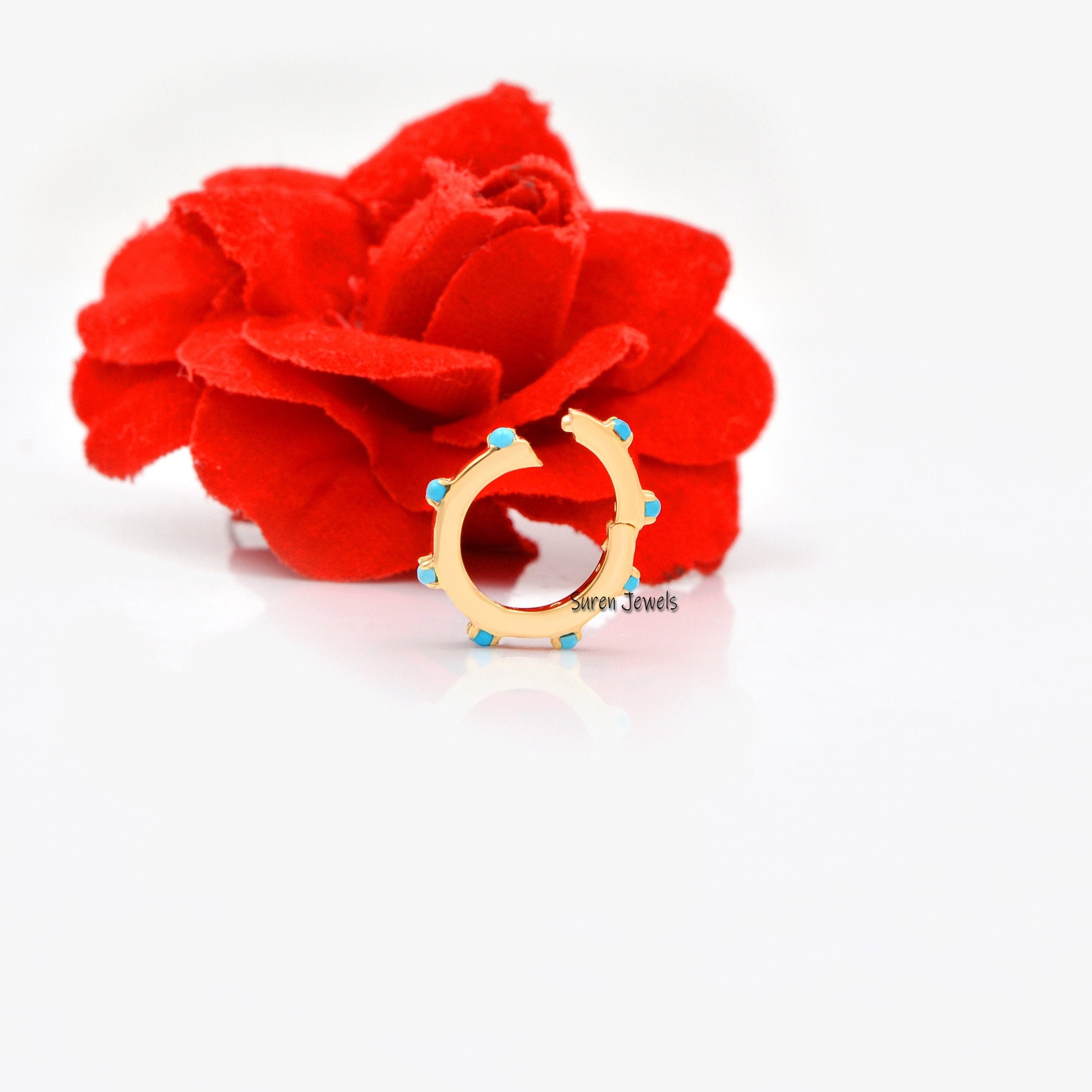 14k Gold Turquoise Charm Enhancer: Round Charm Lock - Suren Jewels | SKU: SJP529-14KYGTQ-12M