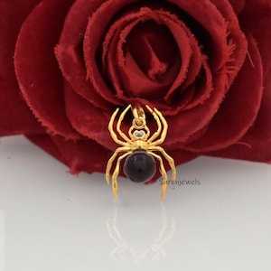 14k Gold Edelstein Spinne Anhänger: Halloween Schmuck Bild 2