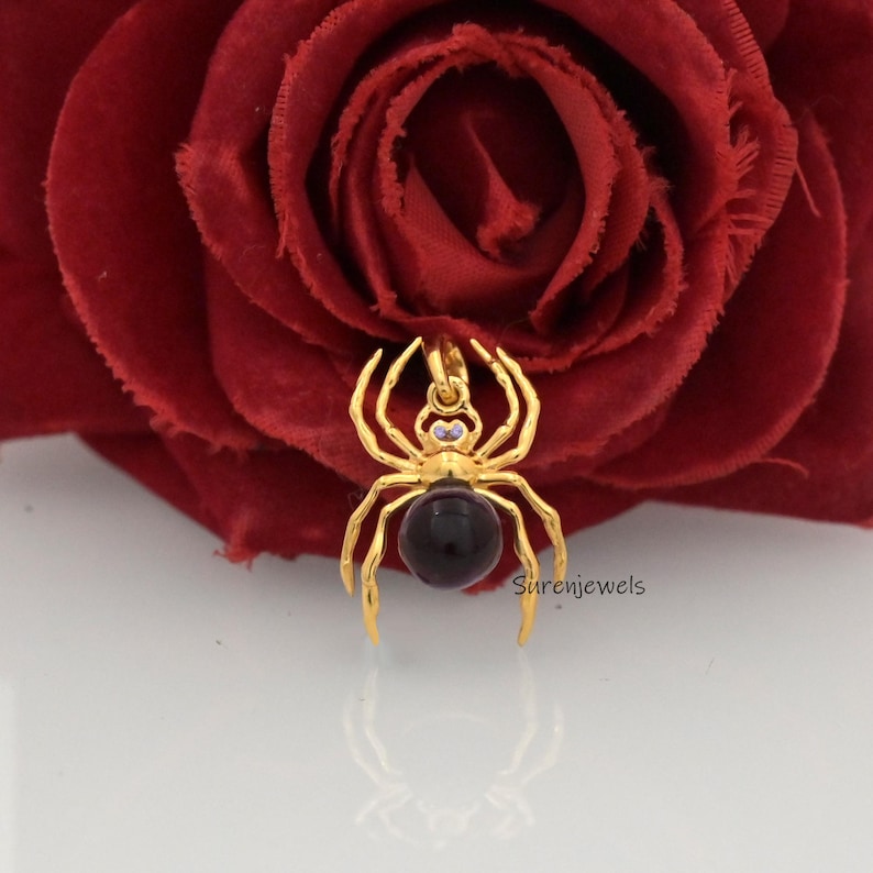 14k Gold Edelstein Spinne Anhänger: Halloween Schmuck Bild 2