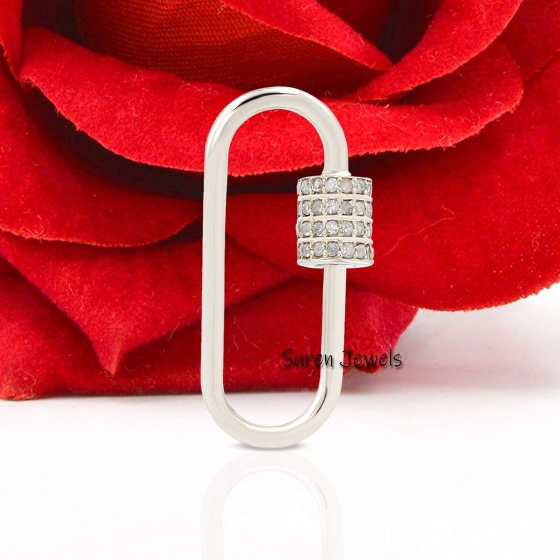 14K Solid Gold Carabiner Lock: 25mm Pendant - View 2 - Suren Jewels | SKU: SJC130-14KYG