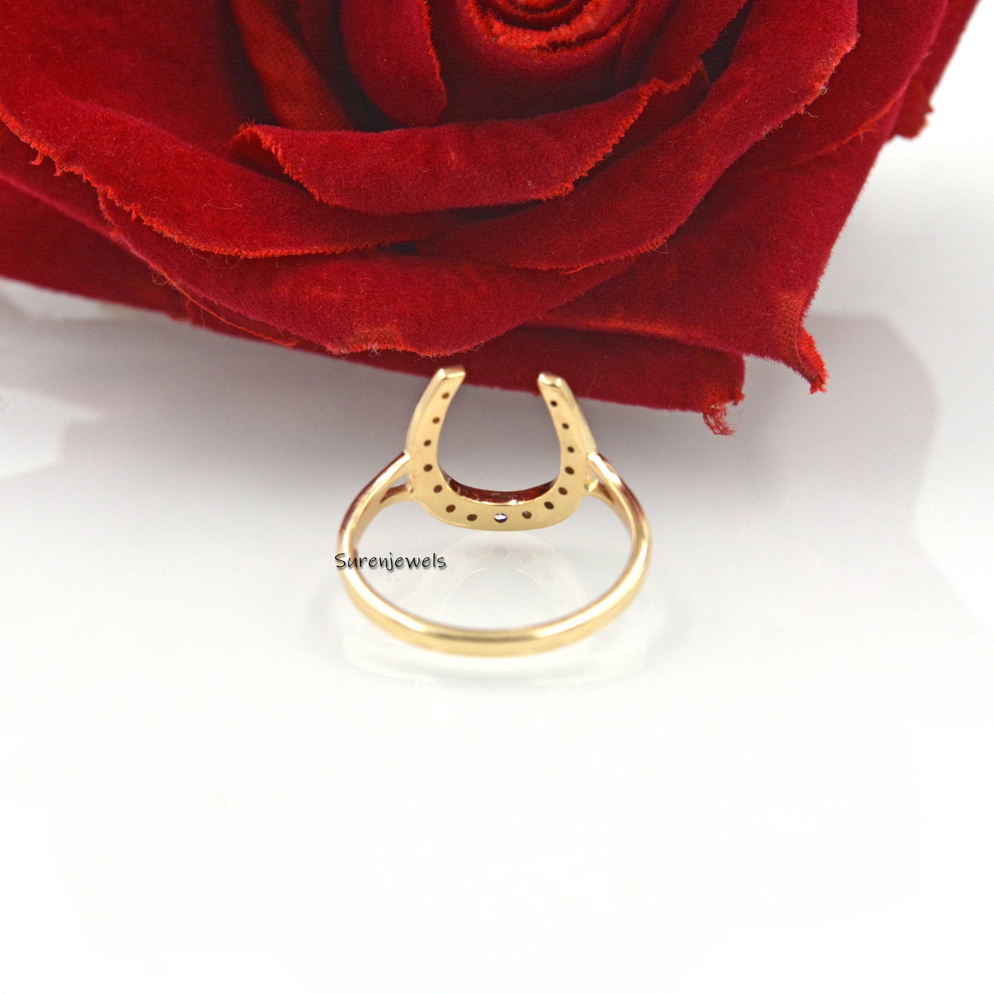 14k Gold Horseshoe Ring with Moissanite Diamond - View 3 - Suren Jewels | SKU: SJR1084-9KYGRHDI-US-8
