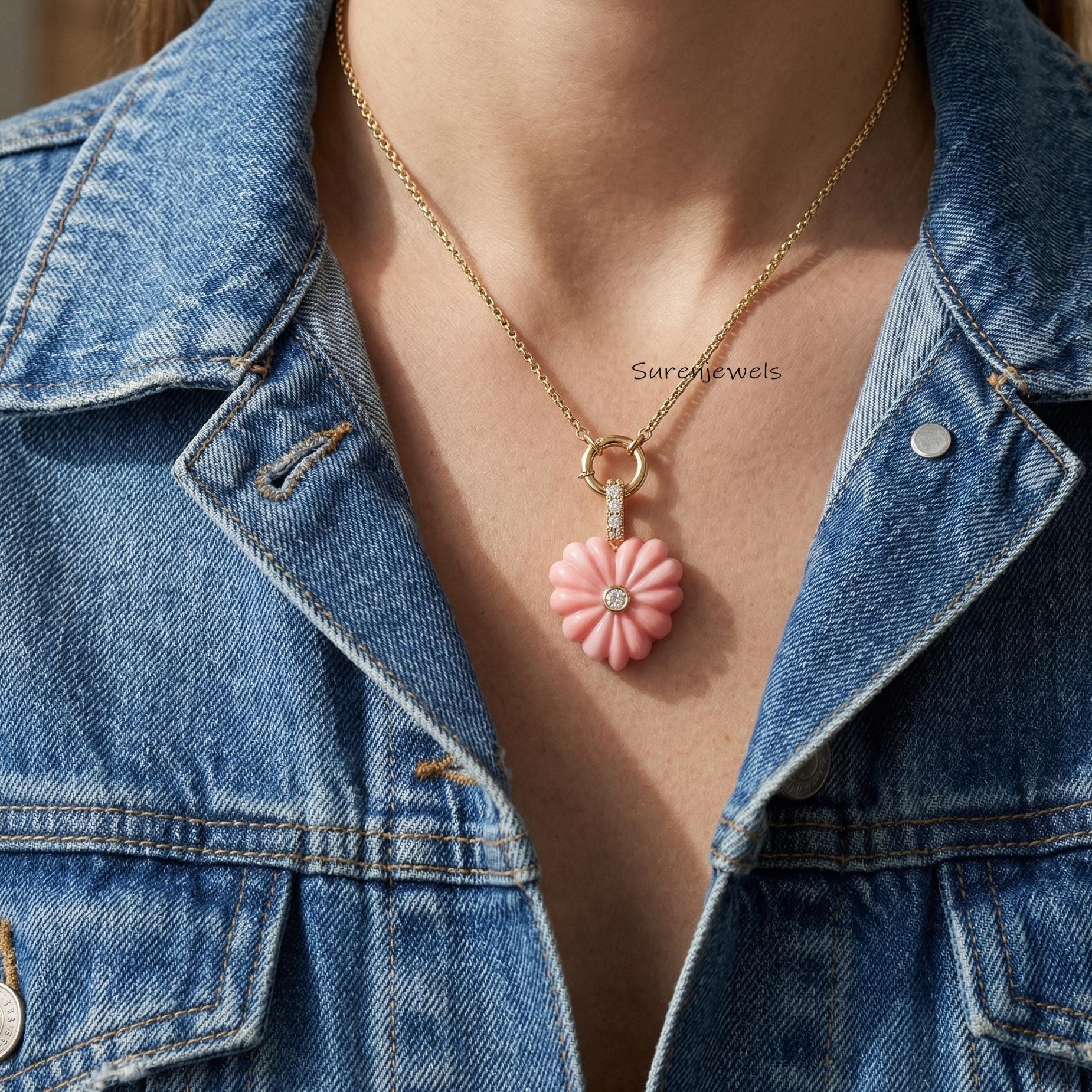 Hand carved Gemstone Fluted Heart Pendant: Handmade Designer jewelry - Suren Jewels | SKU: SJP6188-SLYGPOCZ-30M