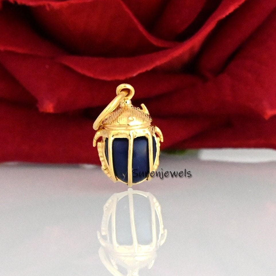 14K Gold Scarab Pendant: Hand Carved Gemstone Amulet - Suren Jewels | SKU: SJP2550