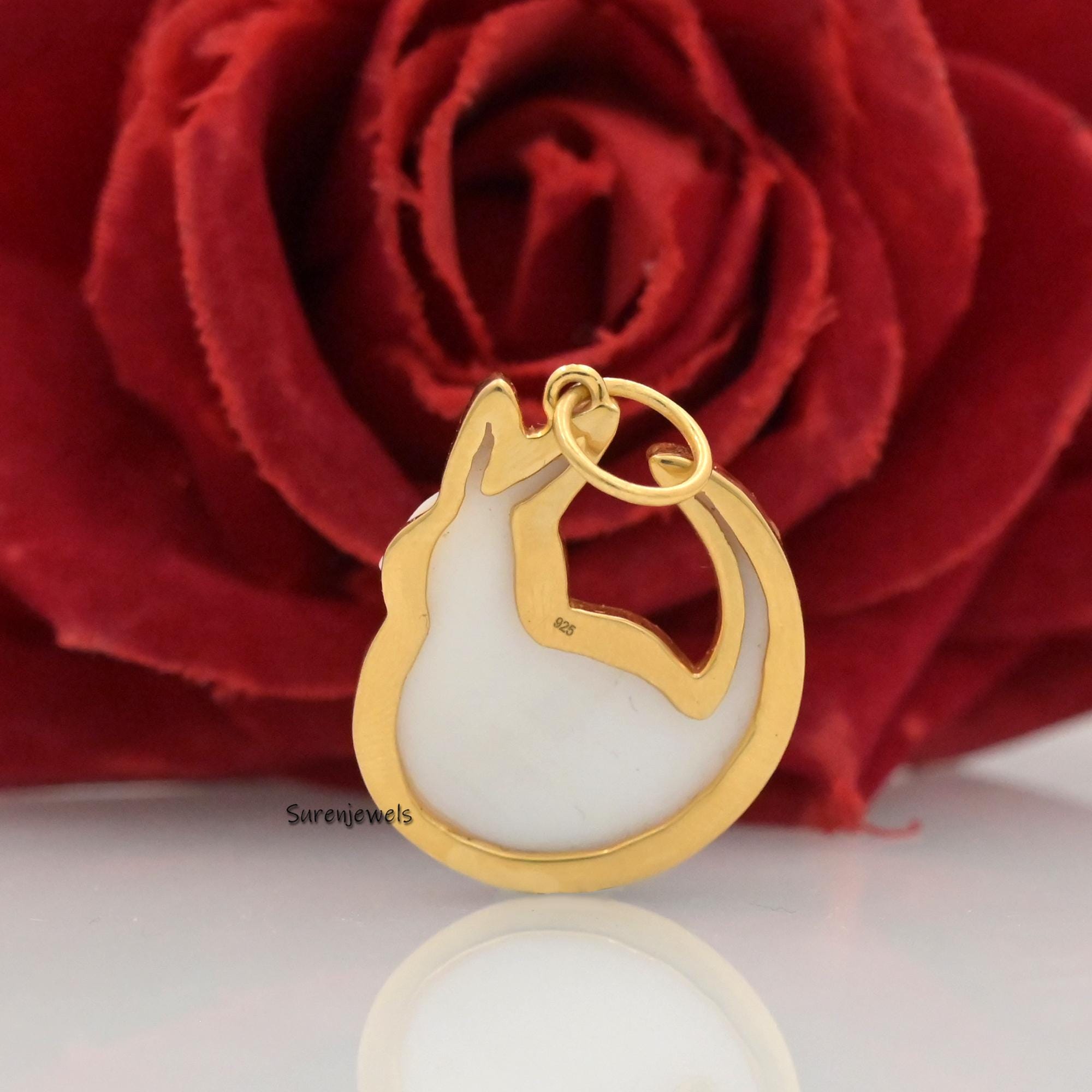 14K Gold Gemstone Carved Rabbit Pendant (30mm) - View 6 - Suren Jewels | SKU: SJP4429-SLWGOP-30M,SJP4334-SLYGMOP-25M,SJP4428-
