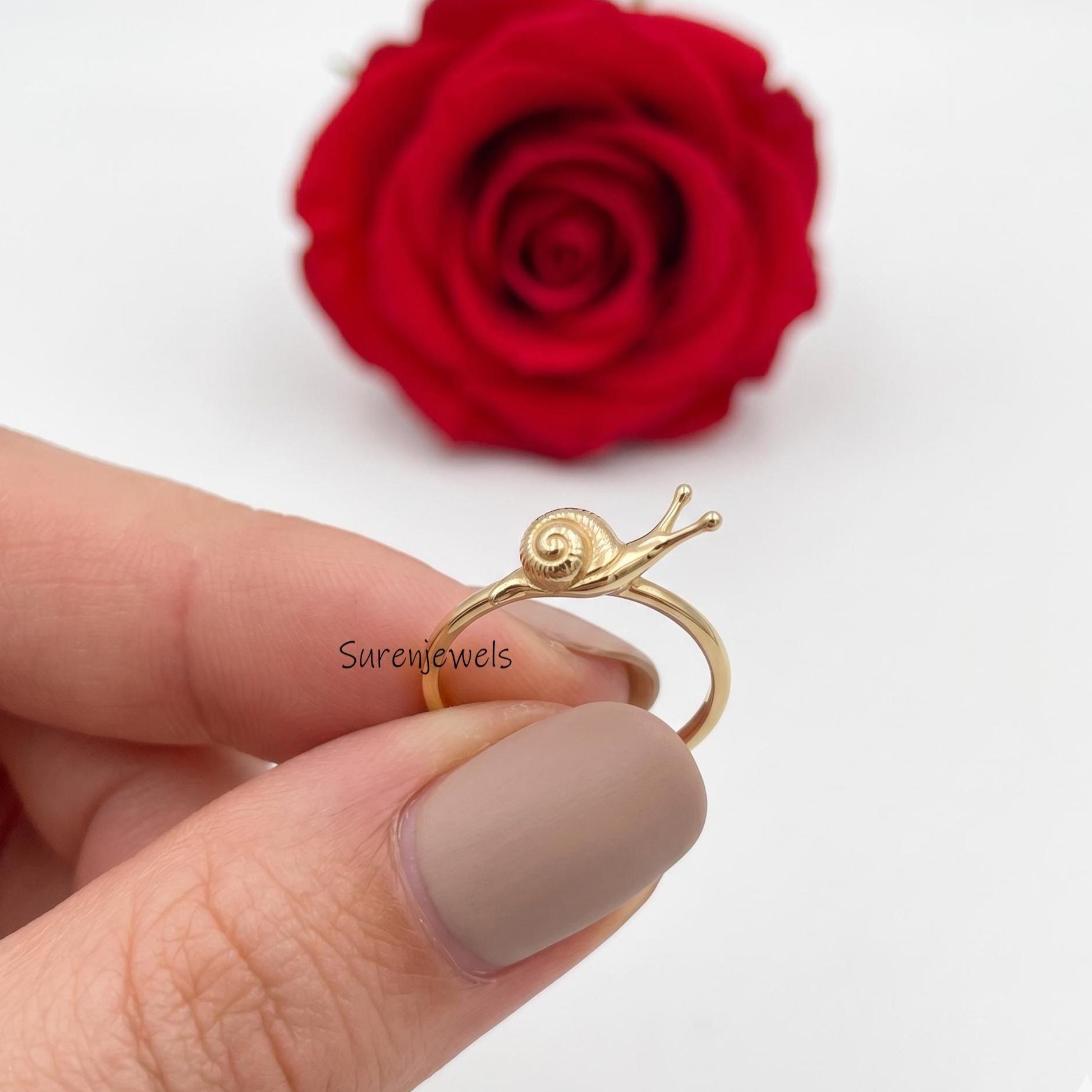 Solid 14K Gold Snail Ring, Dainty Snail Ring, Gold Snail Jewelry, Unique Sea Animal Inspired Wear Ring, Spiral Shell Ring, S