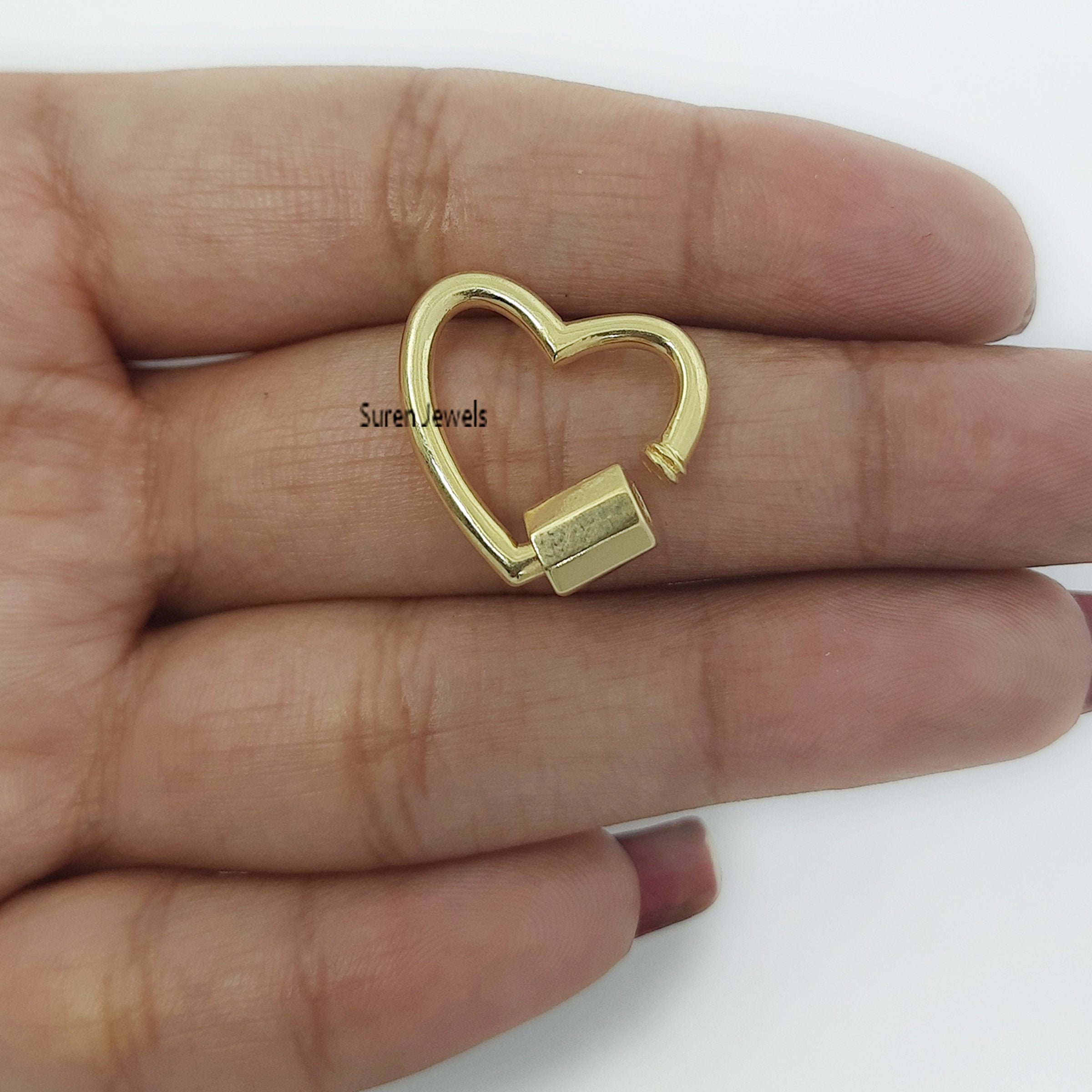925 Silver Heart Carabiner Lock: Two-Tone Necklace Pendant - View 5 - Suren Jewels | SKU: SJC27-SLYG-20M
