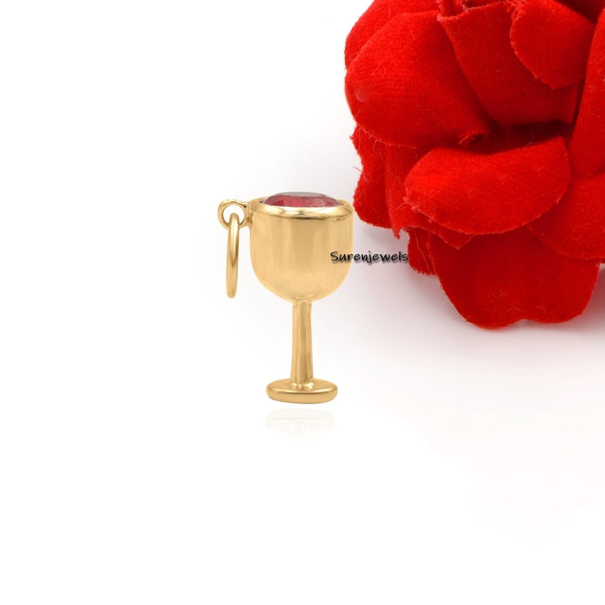 14k Gold Wine Glass Charm: 3D Pendant, Handmade Jewelry - View 3 - Suren Jewels | SKU: SJF238-14KYGRU