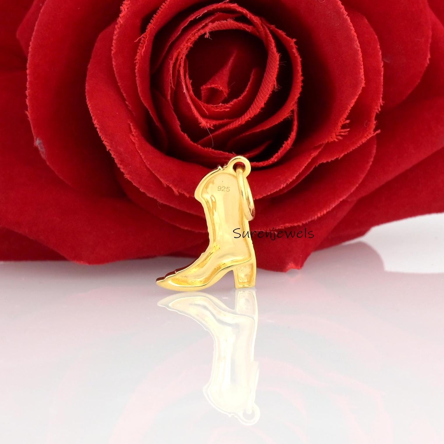 Tiny Sterling Silver Cowboy Boot Pendant: Equestrian Western Jewelry - View 2 - Suren Jewels | SKU: SJP3373