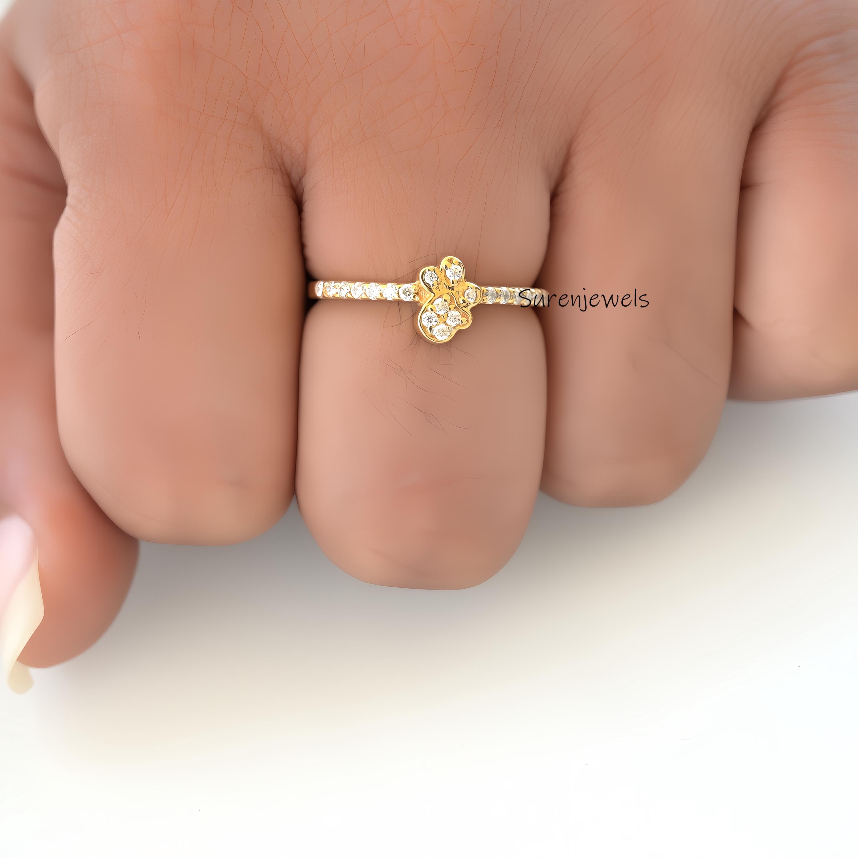 14K Gold Paw Print Ring: CZ Pet Lover Ring - View 6 - Suren Jewels | SKU: SJR2804-SLYGBSP-US-5