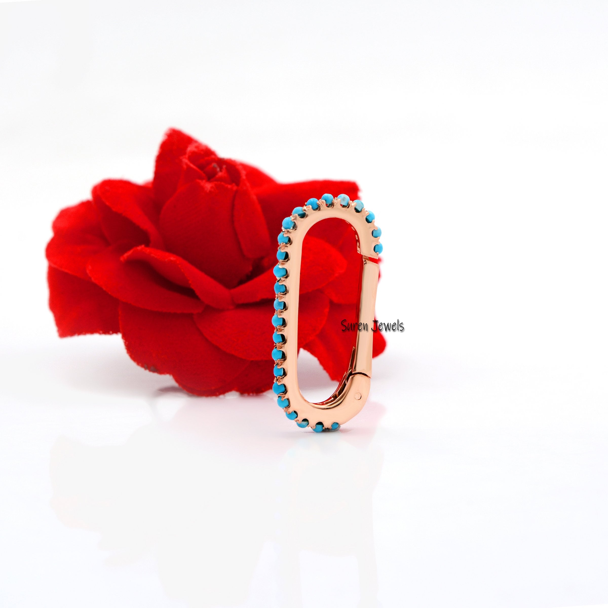 9K Gold Turquoise Oval Lock: Enhancer Bail Jewelry (25*10MM) - View 2 - Suren Jewels | SKU: SJP228-9KYGTQ