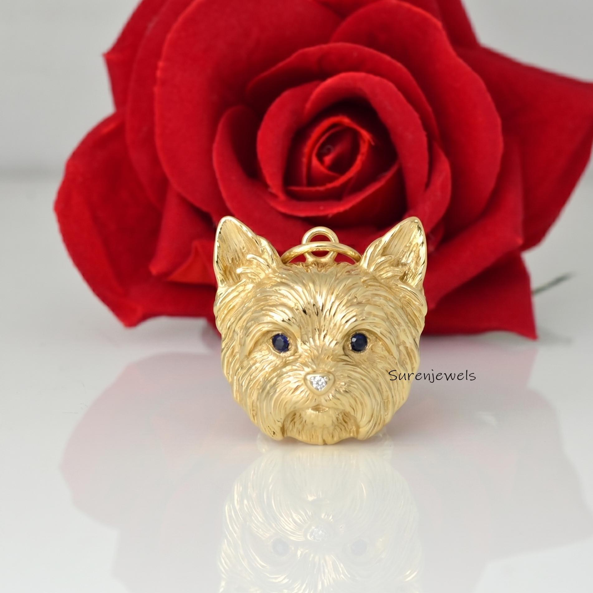 Solid Gold Yorkie Pendant, Yorkshire Terrier Dog Charm, Small Gold Pet Portrait Necklace, Custom Dog Breed Jewelry, Gift for