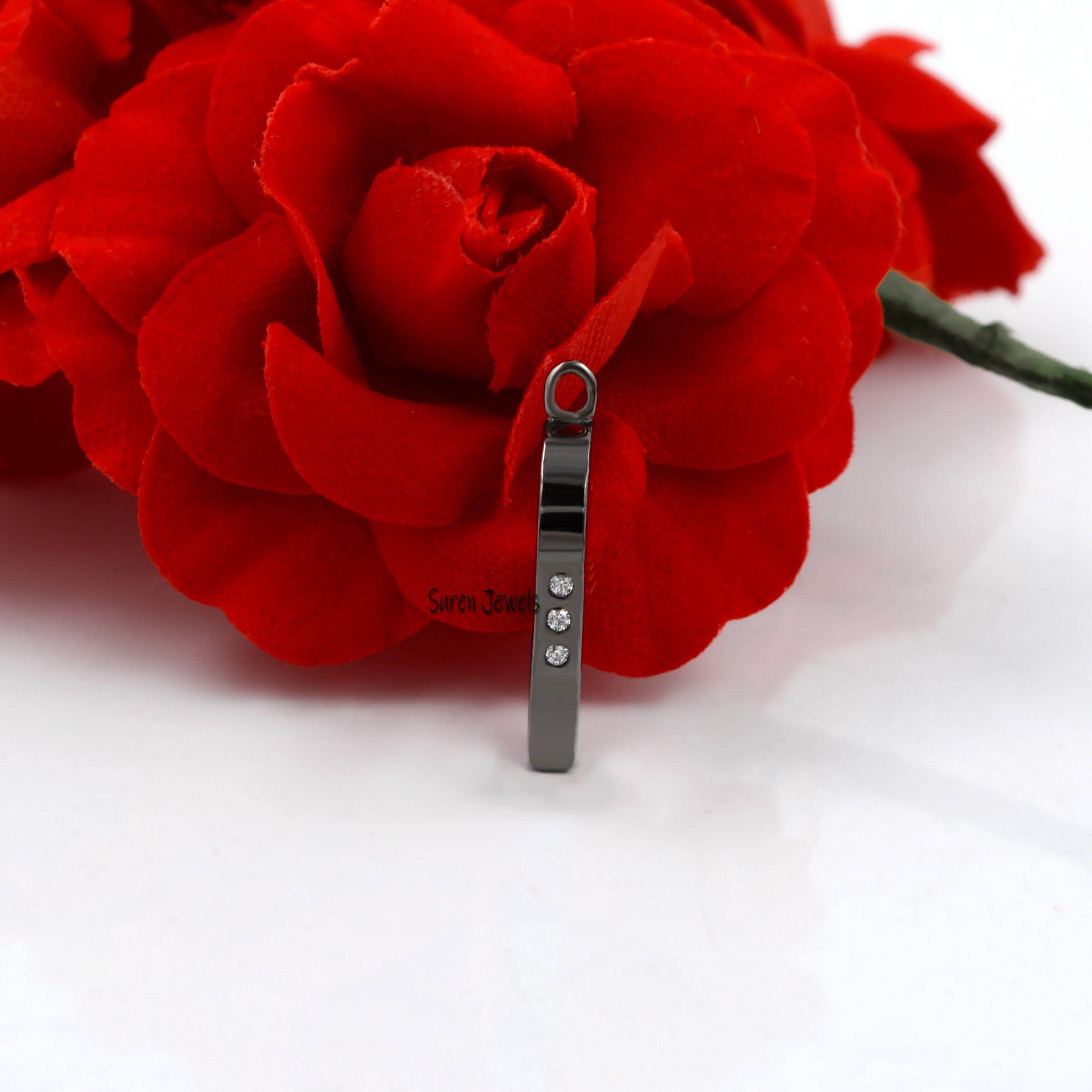 Diamond Oval Charm Lock: Pave Charm Holder Pendant - View 4 - Suren Jewels | SKU: SJP779-