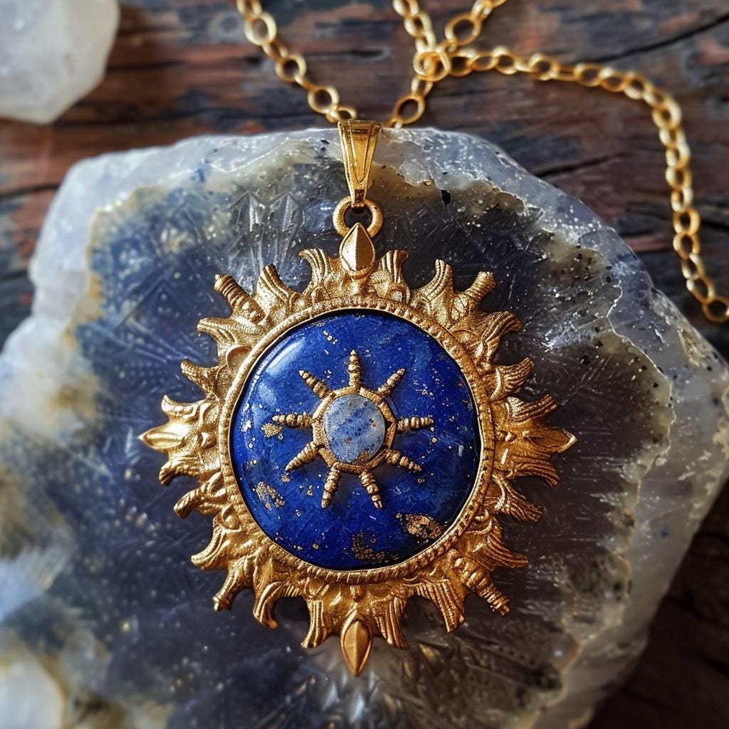 Handmade Lapis Lazuli Star Disc Pendant: Gemstone Designer Pendant - View 3 - Suren Jewels | SKU: SJP4190-SLYGLPZ-25M