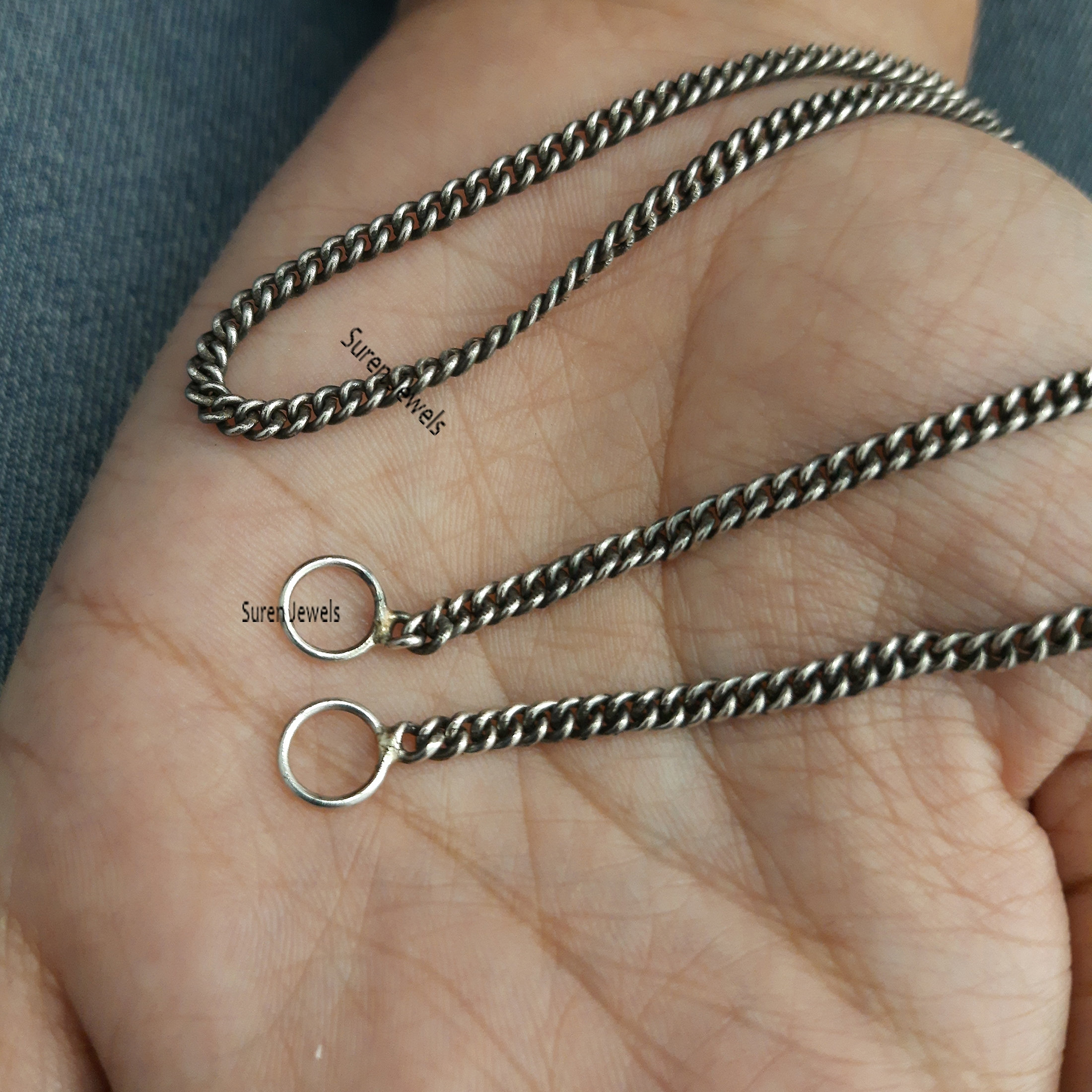 Handmade 925 Silver Curb Chain Necklace with Carabiner Lock - View 7 - Suren Jewels | SKU: SJN234/ G17-SLOX