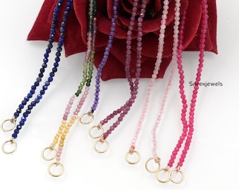 14k Gold Plated Gemstone Bead Necklace with Carabiner Clasp