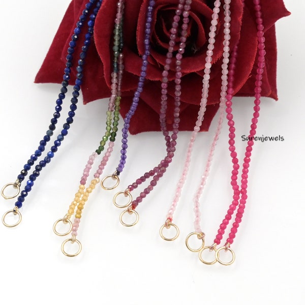 14k Gold Plated Gemstone Bead Necklace with Carabiner Clasp