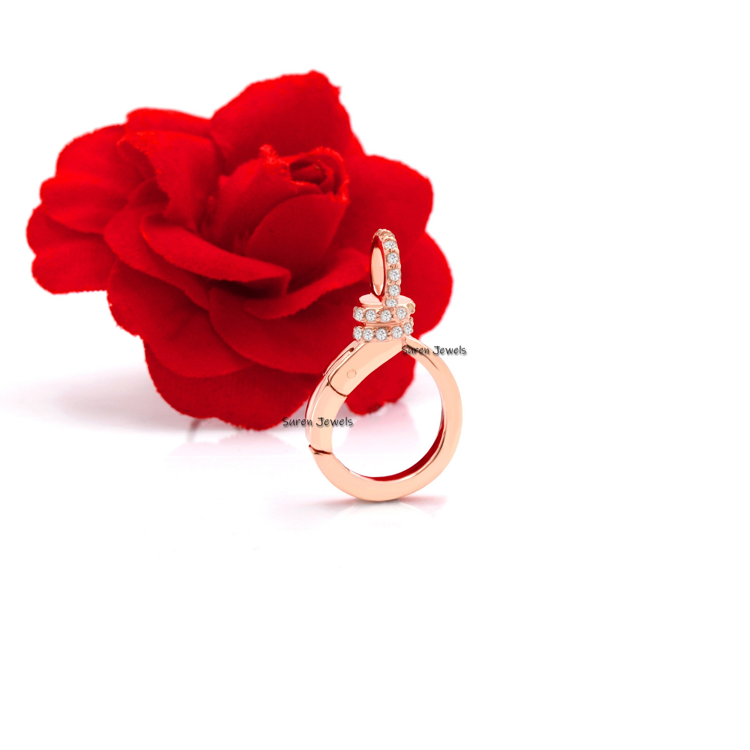 14K Gold Diamond Charm Lock: Enhancer Pendant Clasp (25MM) - View 5 - Suren Jewels | SKU: SJL788