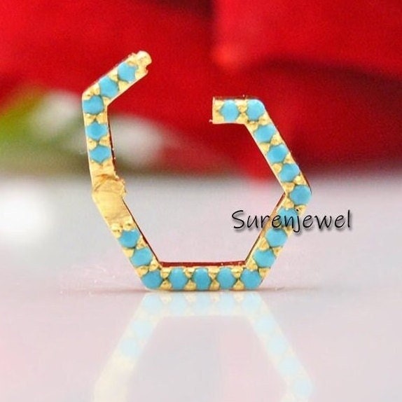 14K Gold Hexagon Charm Holder: Gemstone Push Lock Connector - View 2 - Suren Jewels | SKU: SJP691-14KYGDI