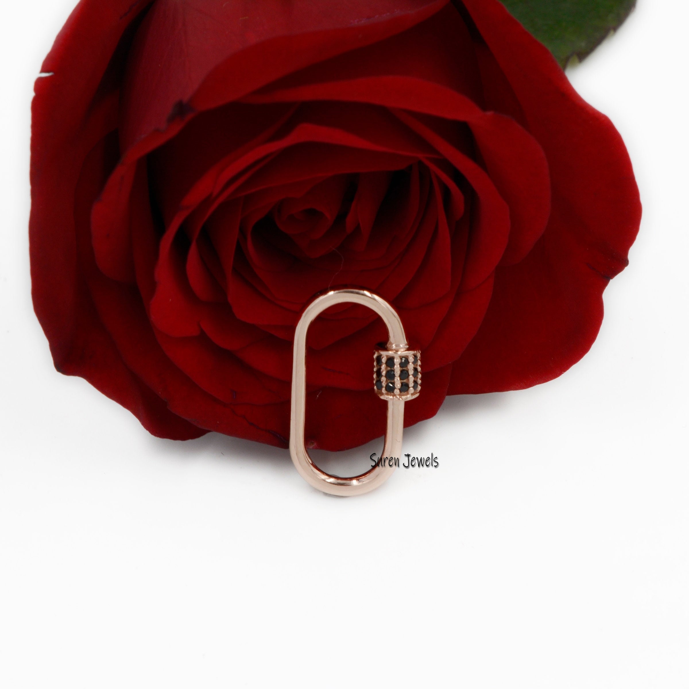 14K Yellow Gold Carabiner Lock: Pink Sapphire Gemstone Jewelry - View 2 - Suren Jewels | SKU: SJC07-14KYGBS-15M-14K
