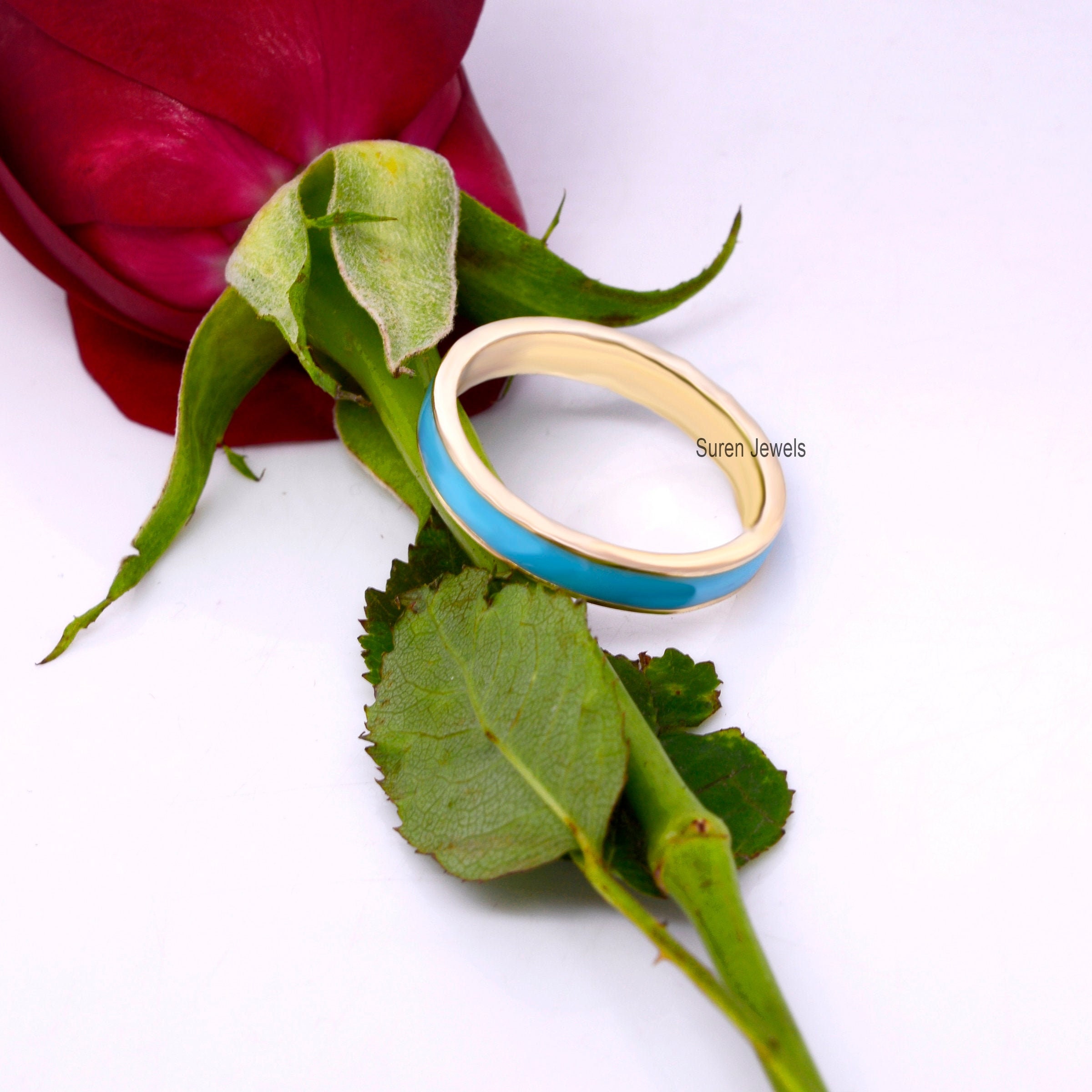 925 Silver Enamel Band Ring: Multi Color Stacking Ring - View 3 - Suren Jewels | SKU: SJR306-SLYGELB