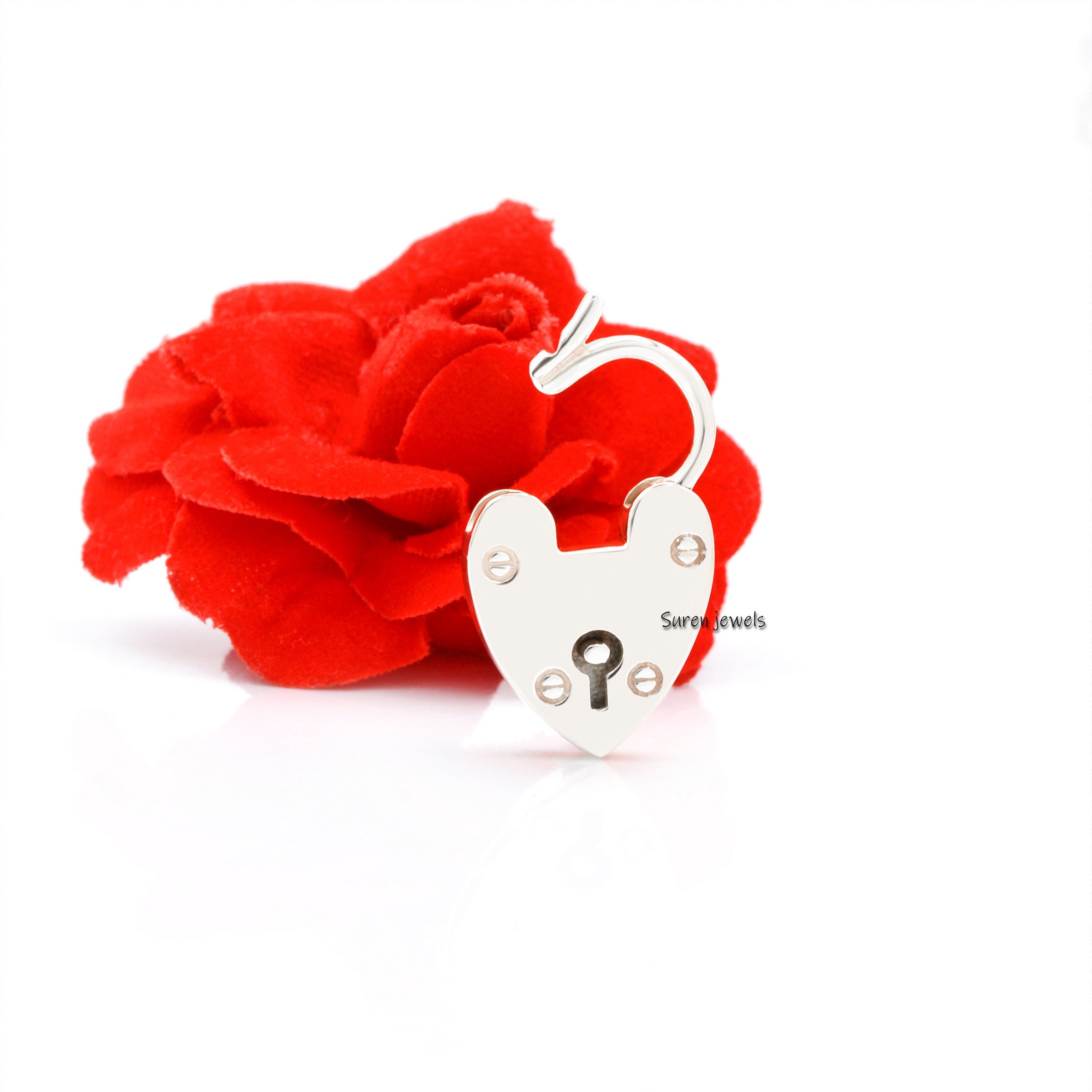 Sterling Silver Heart Padlock Pendant: Vintage Dainty Jewelry - View 6 - Suren Jewels | SKU: SJP48-SLNS-N47-18I