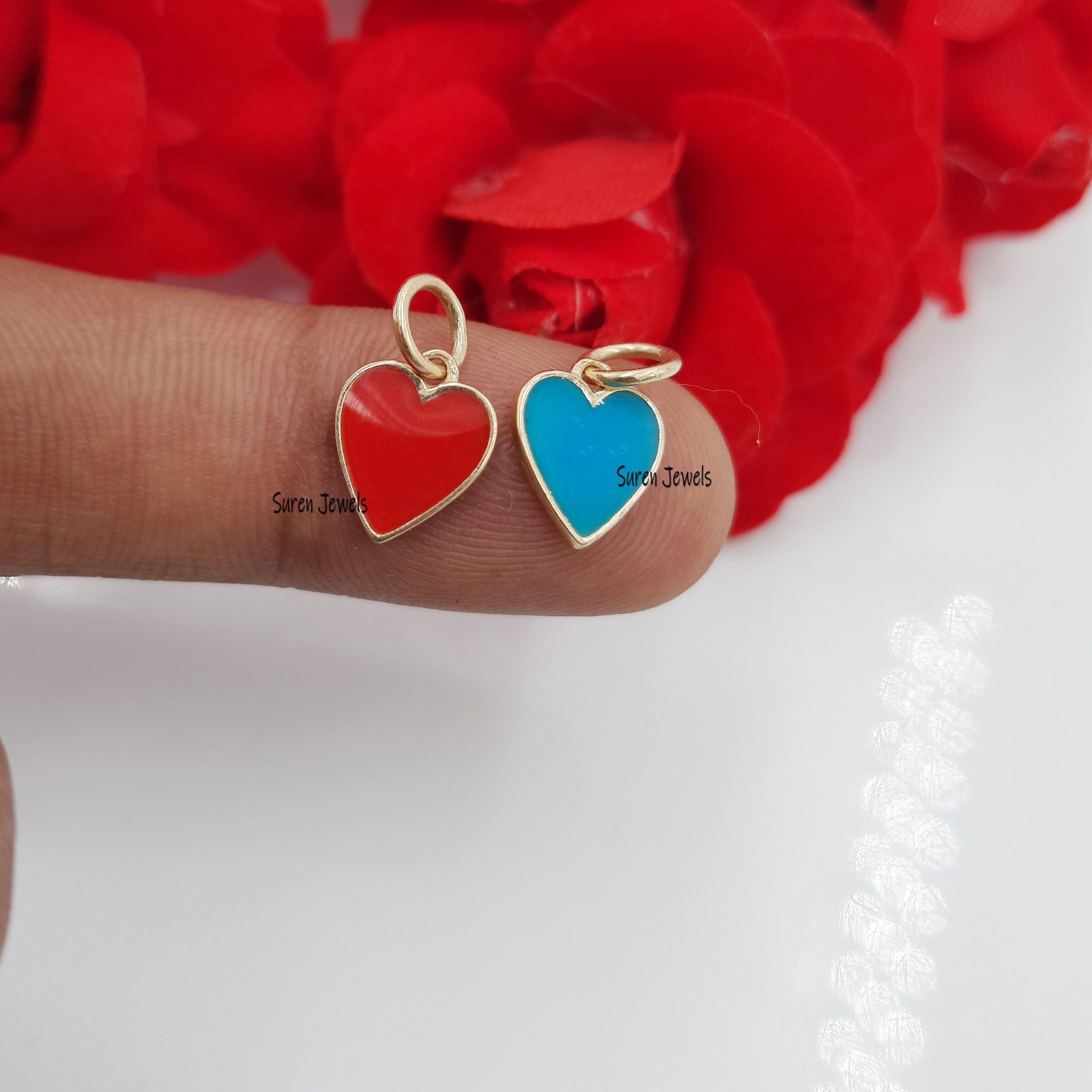14K Gold Enamel Heart Charm: Mini Pendant (15*9 MM) - View 2 - Suren Jewels | SKU: SJP507