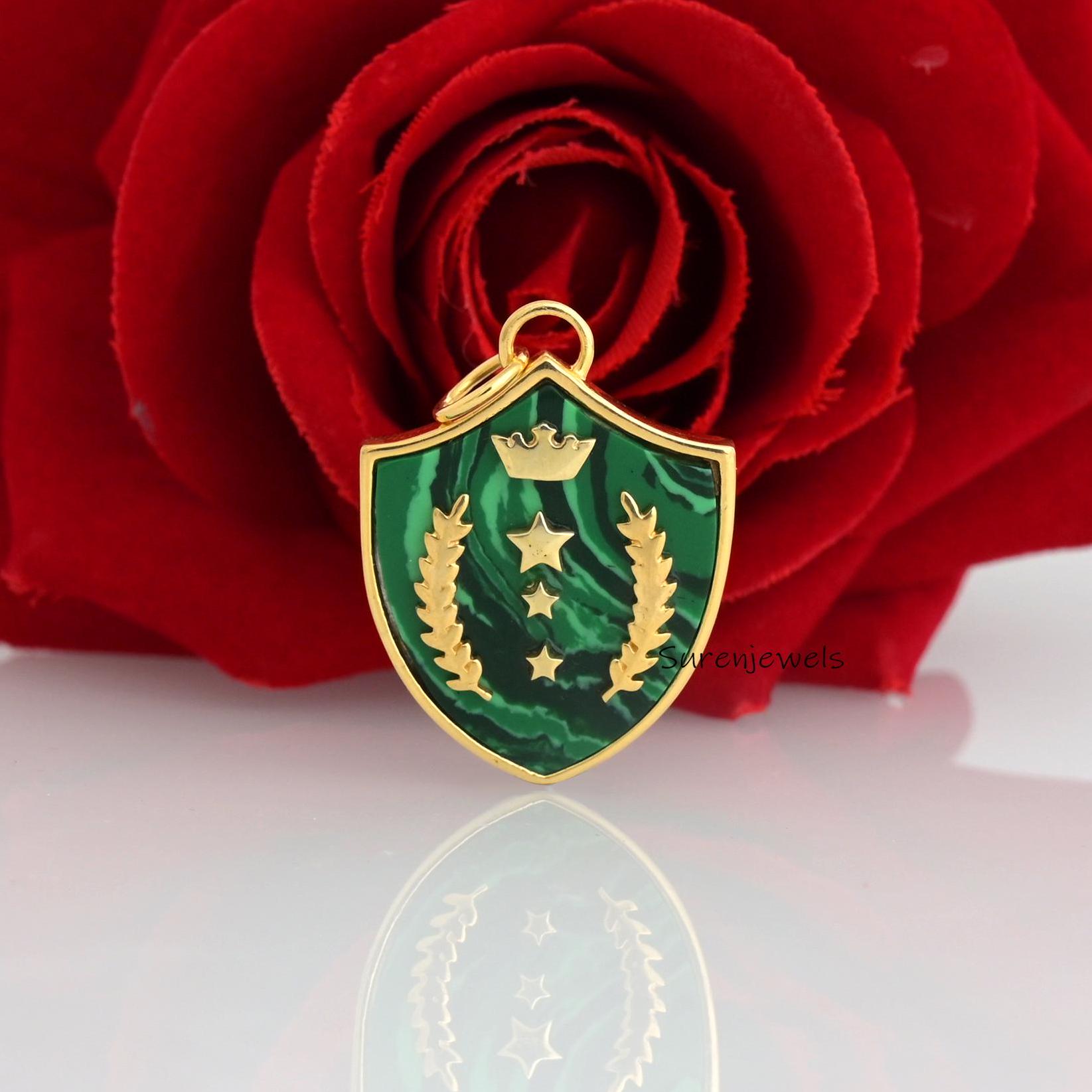 925 Silver Gemstone Shield Pendant: Lapis, Turquoise, Malachite - View 2 - Suren Jewels | SKU: SJP1451-SLYGLPZ