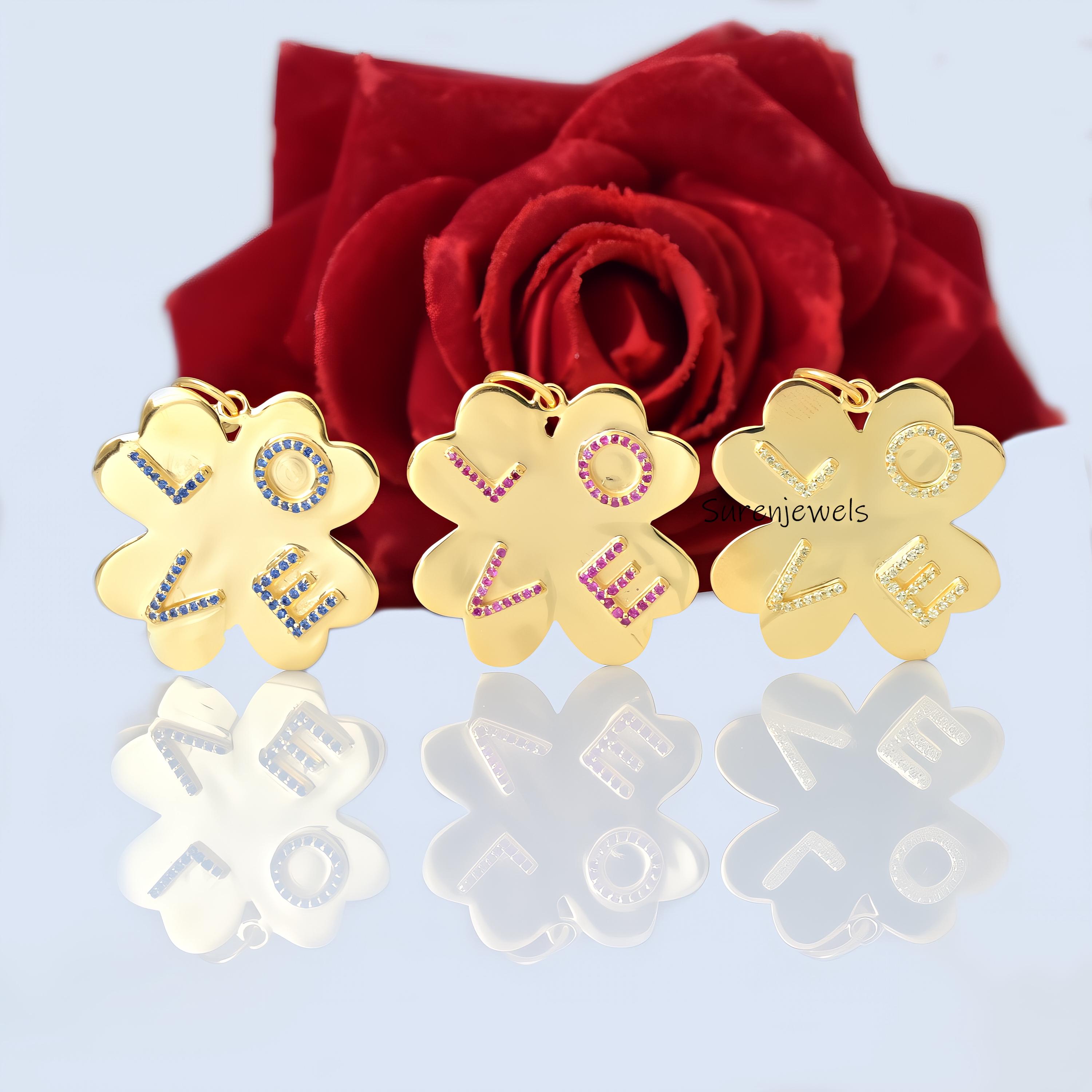 925 Silver Diamond Initial Clover Pendant 4 letter Flower - Suren Jewels | SKU: SJP1000