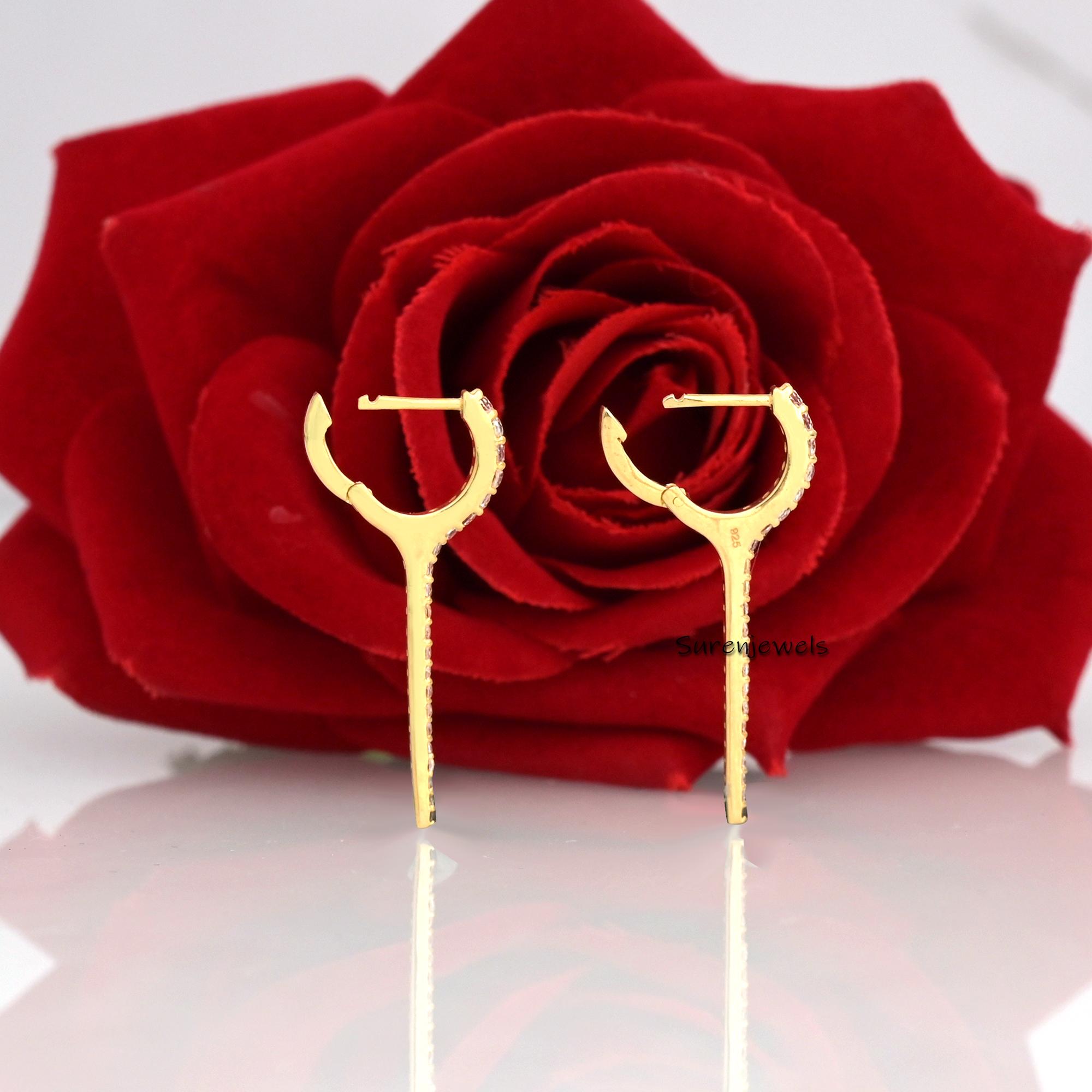 14k Gold Diamond Dagger Huggies Earrings, Spike Drop Earrings - Suren Jewels | SKU: SJE1597