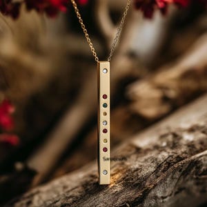 14k Gold Multi Gemstone Bar Pendant - Handmade