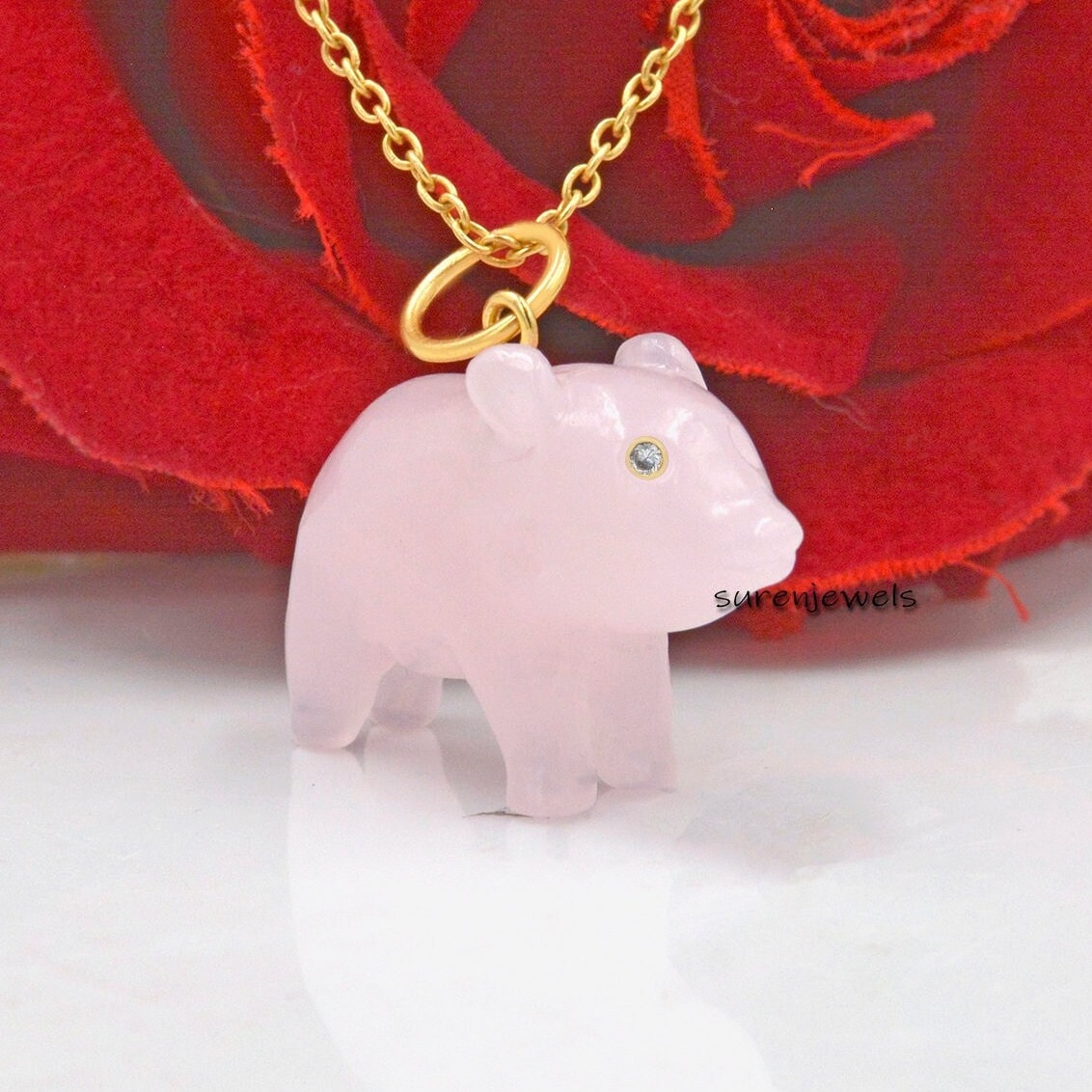 14K Gold Carved Gemstone Pig Pendant, Opal Piggy Charm - View 4 - Suren Jewels | SKU: SJP1164-SLYGRQ
