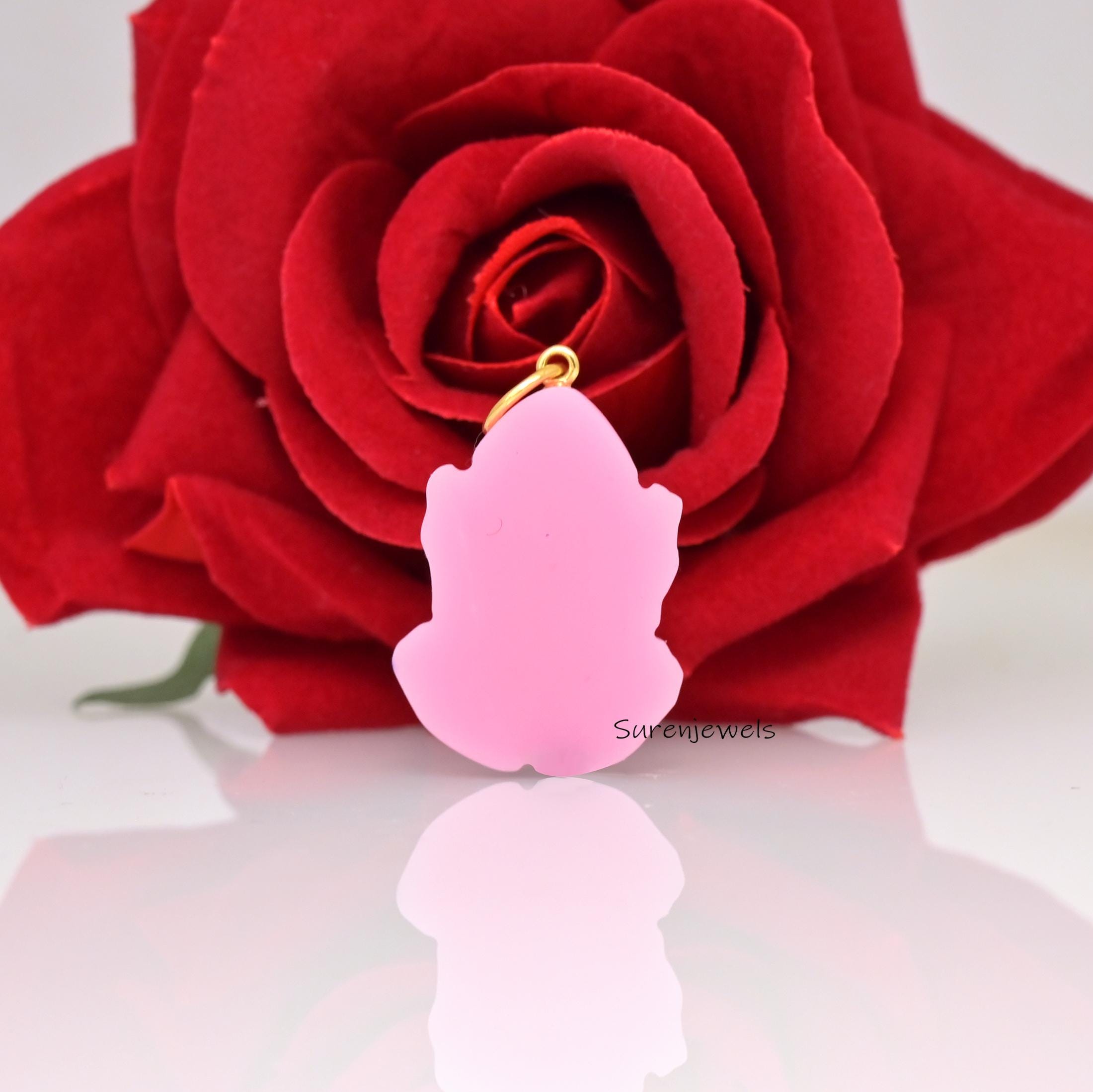 14k Gold Malachite Frog Pendant with Ruby CZ Accents - View 3 - Suren Jewels | SKU: SJP4913-SLYGMKRUCZ-35M