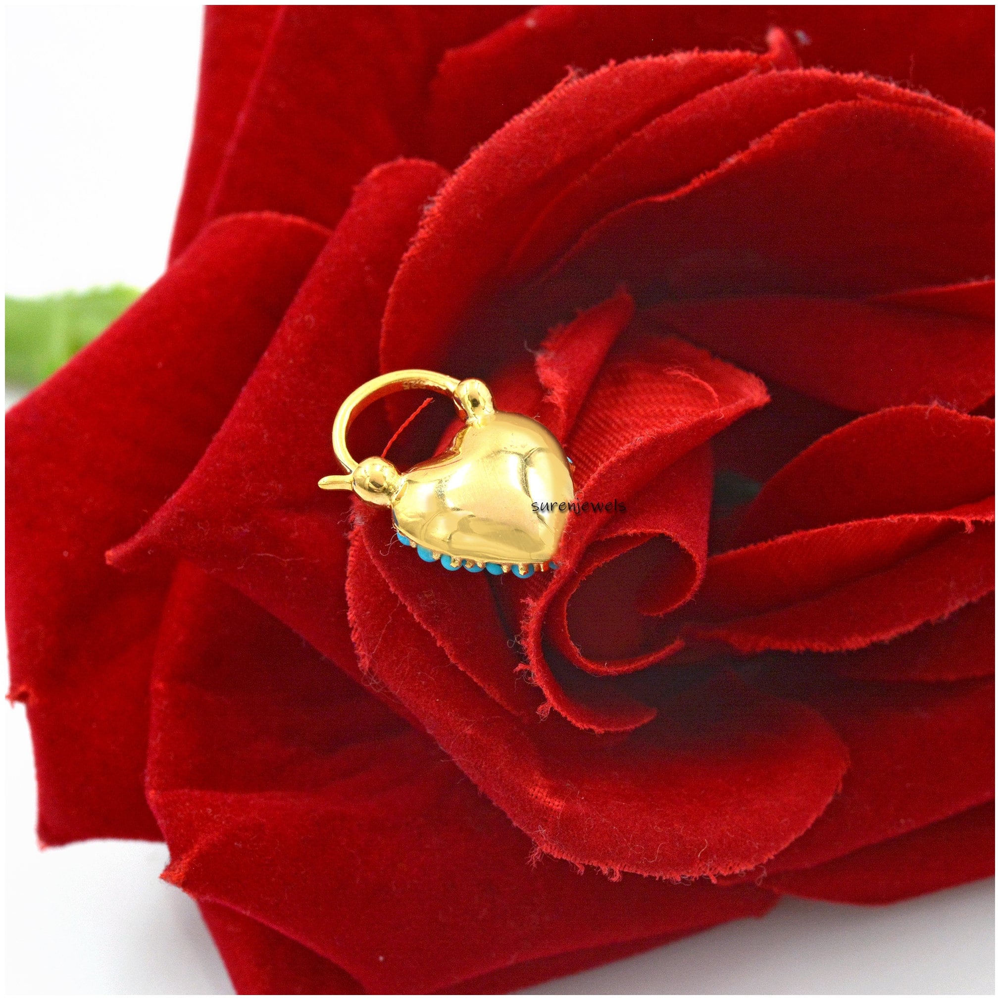 925 Silver Turquoise Heart Padlock: Gemstone Connector Pendant - View 5 - Suren Jewels | SKU: SJP1345-SLYGTQ-25M
