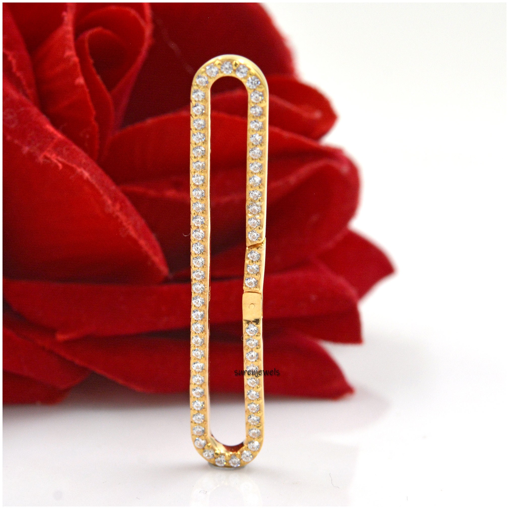 14k Gold Diamond Oval Charm Enhancer: Pave Charms Holder - View 2 - Suren Jewels | SKU: SJP938-SLNSCZ-50M