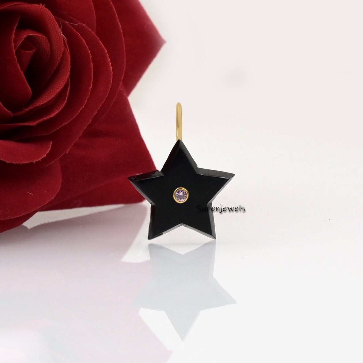 Carved Gemstone Star Pendant: Turquoise, Malachite, Lapis, Handmade Charm - View 4 - Suren Jewels | SKU: SJP3359
