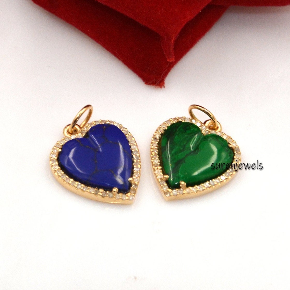 14K Gold Plated Heart Pendant: Gemstone & Moissanite Carved Heart - View 3 - Suren Jewels | SKU: SJP1052-SLYGRQDI-15M