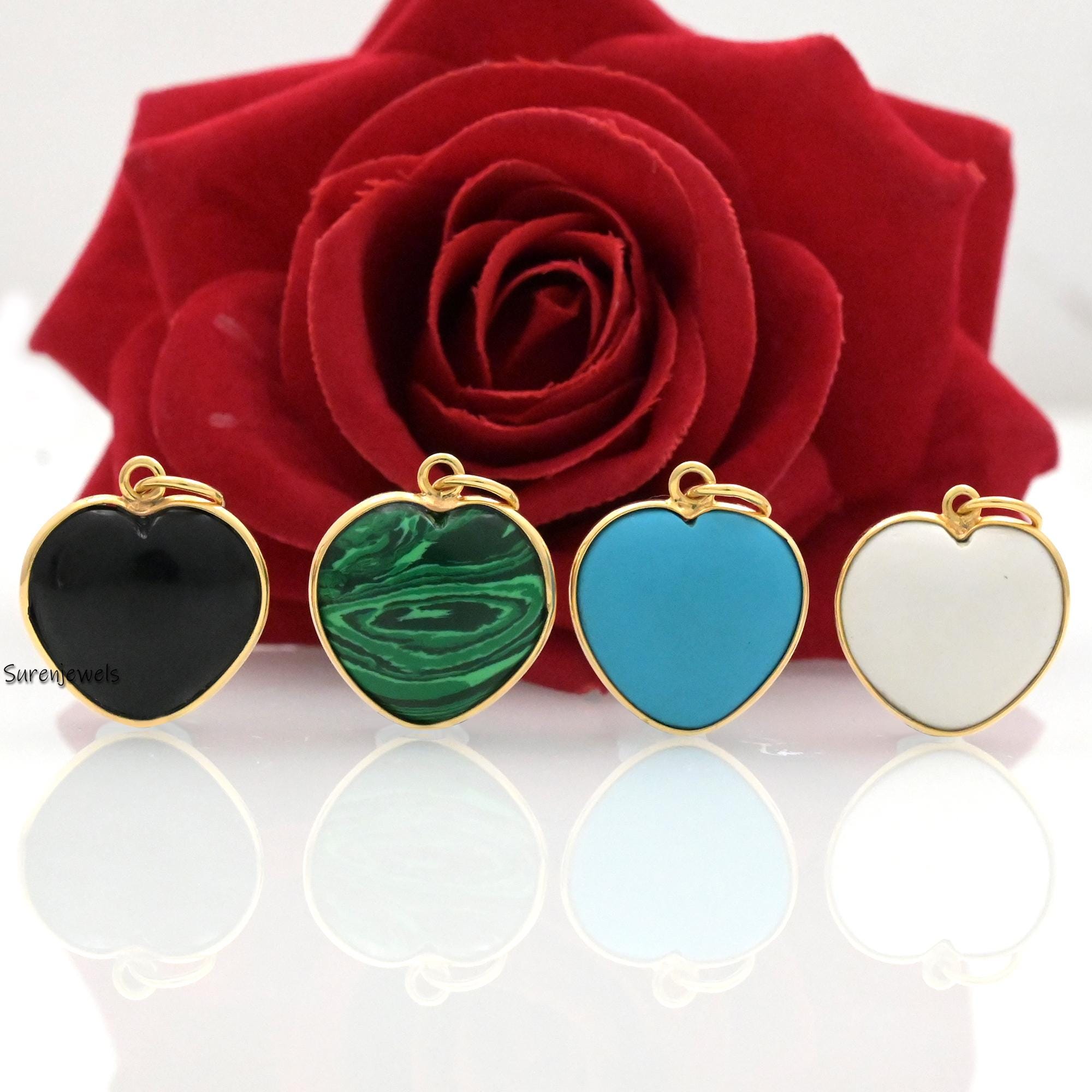 Handmade 14K Gold Gemstone Heart Pendant, Tiny Star Design - View 3 - Suren Jewels | SKU: SJP758-14KYGHT-20M