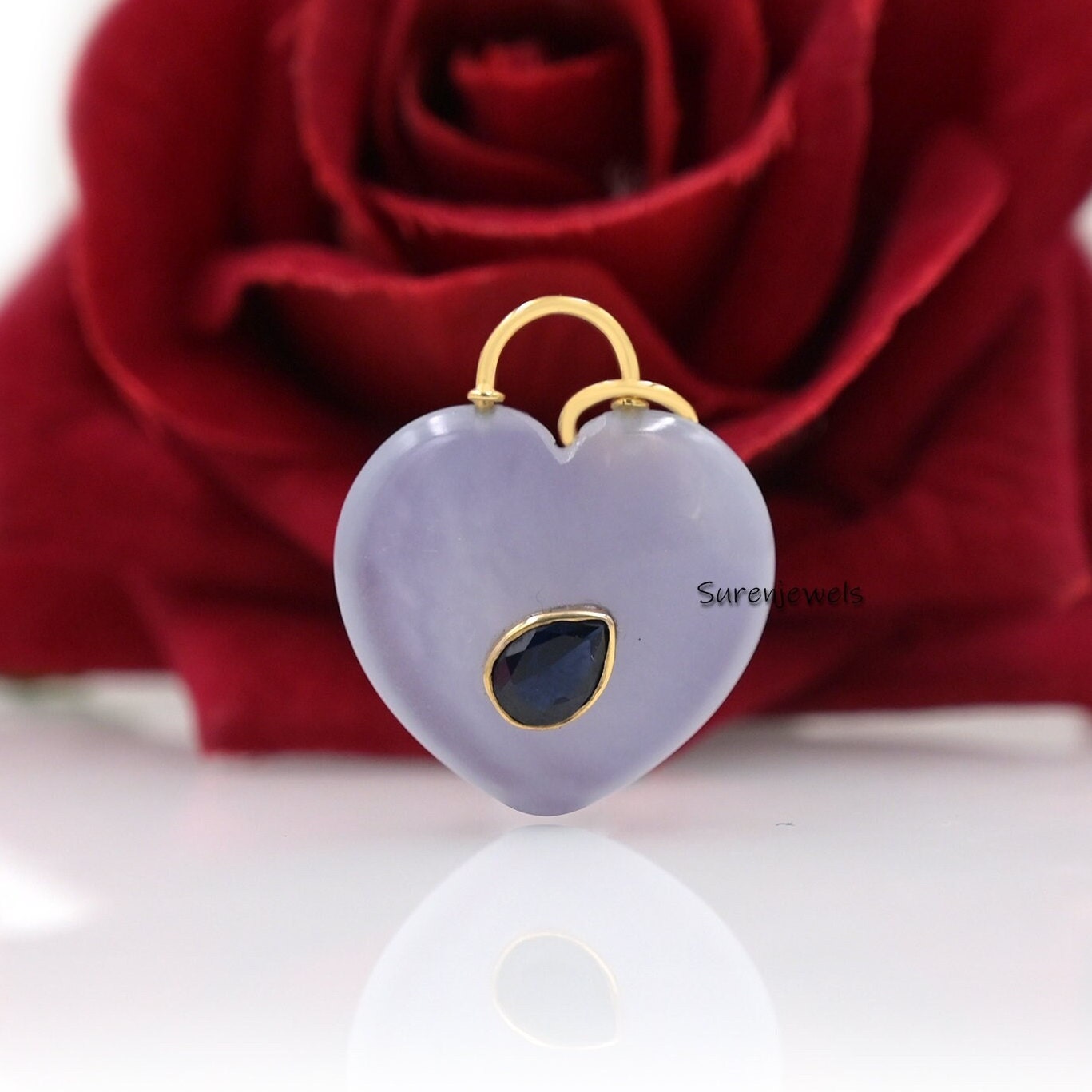 14K Gold Gemstone Heart Padlock Pendant: Handmade Padlock Design - View 5 - Suren Jewels | SKU: SJP1680